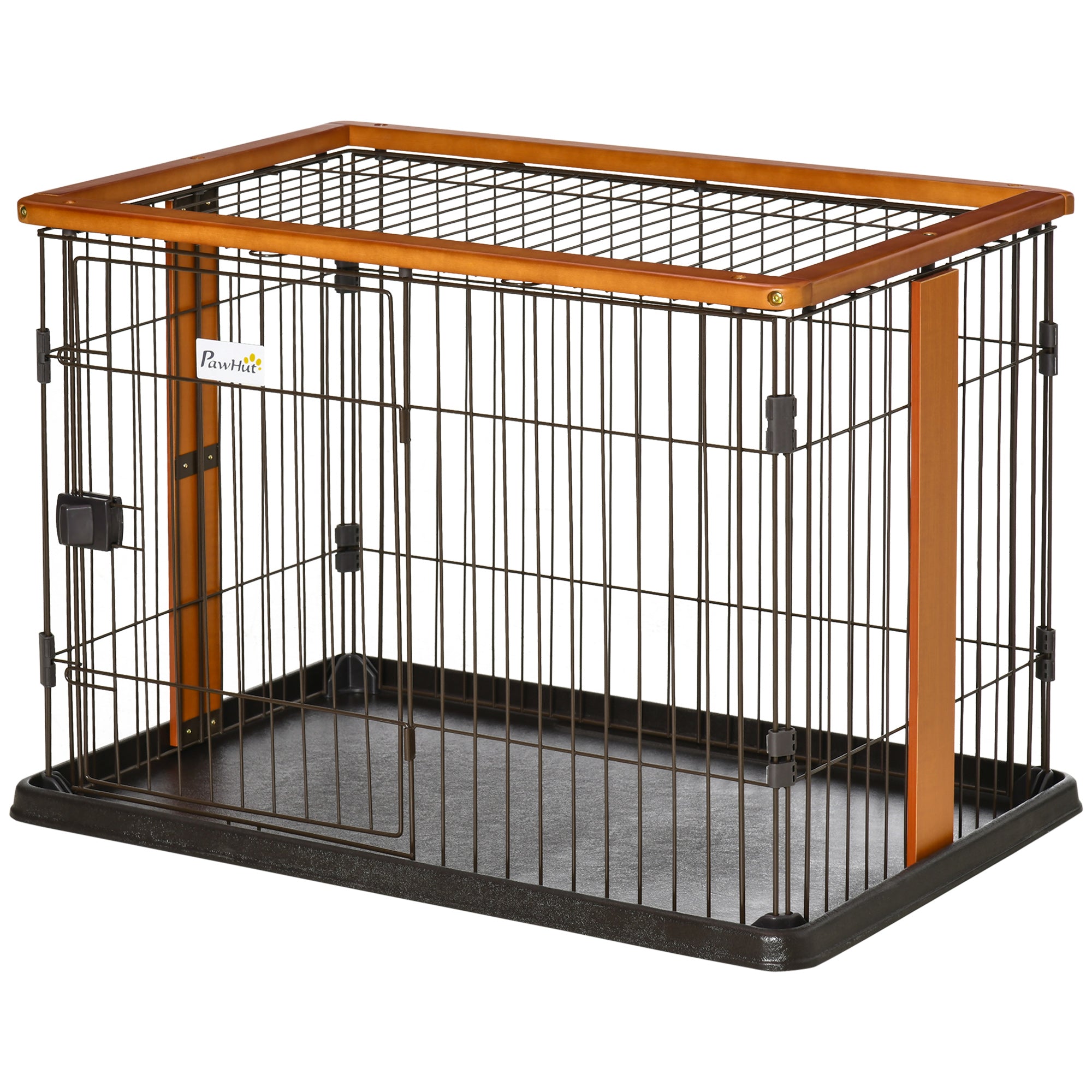 PawHut Steel Dog Crate Cage, Lightweight Puppy Kennel, with Front Door, Secured Latch, No Leak Tray, for Small & Medium Sized Dog, 35" x 22.5" x 23.5"