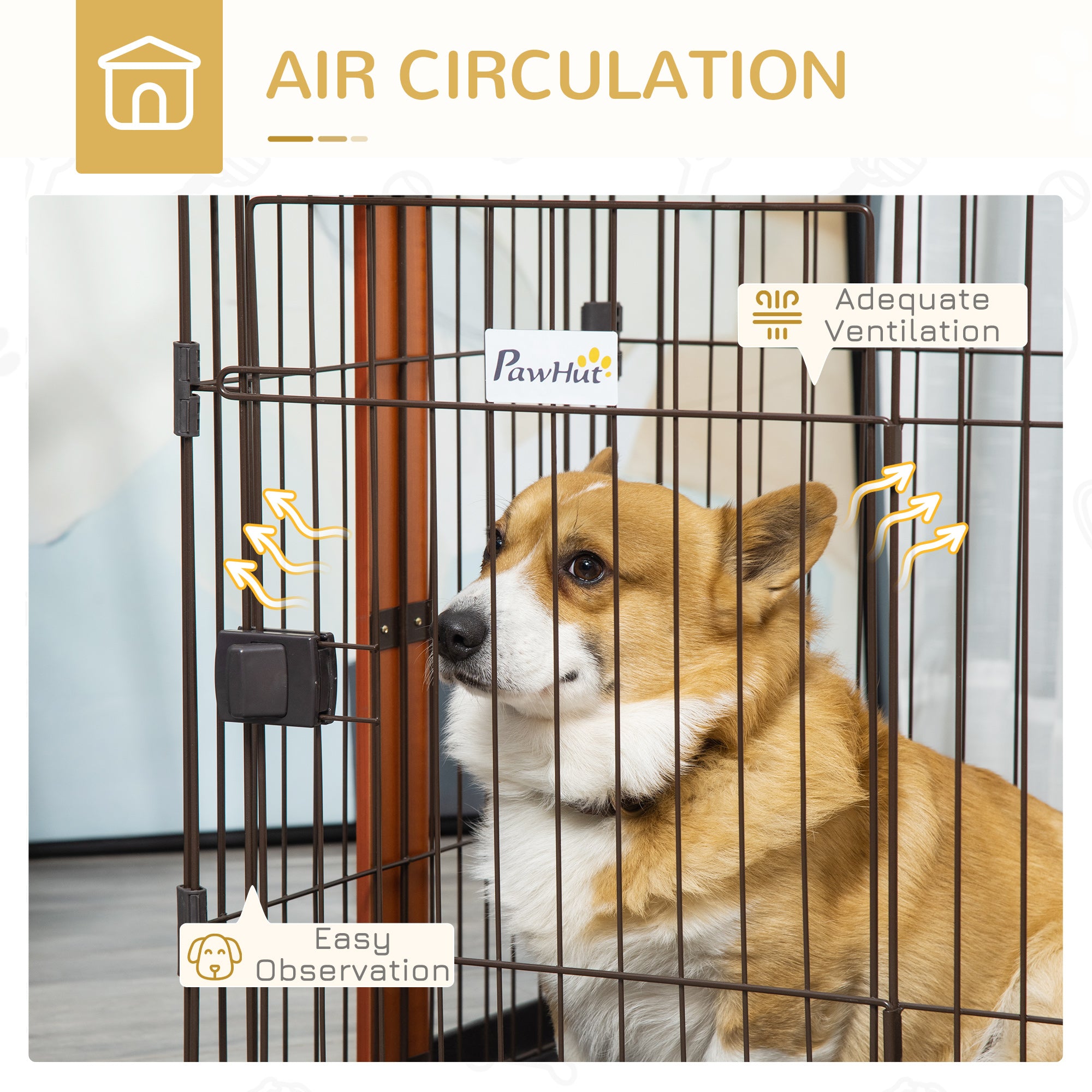 PawHut Steel Dog Crate Cage, Lightweight Puppy Kennel, with Front Door, Secured Latch, No Leak Tray, for Small & Medium Sized Dog, 35" x 22.5" x 23.5"