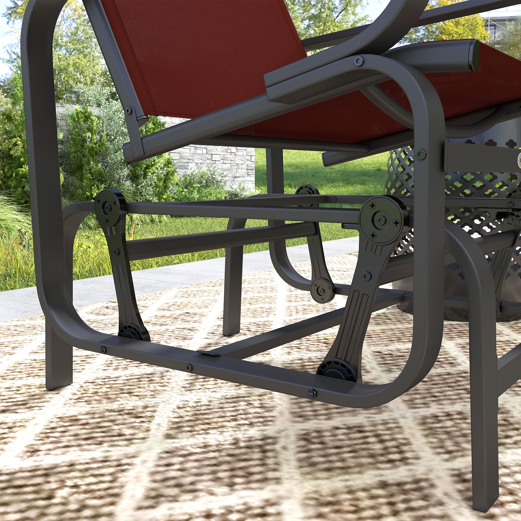 Outsunny Patio Glider with Breathable Mesh Fabric, Outdoor Glider Chair, Garden Rocking Gliding Seat for Patio, Yard, Porch, Wine Red