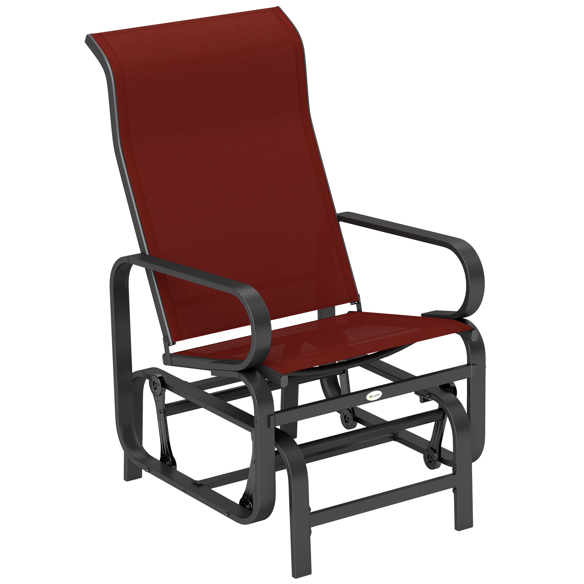 Outsunny Patio Glider with Breathable Mesh Fabric, Outdoor Glider Chair, Garden Rocking Gliding Seat for Patio, Yard, Porch, Wine Red