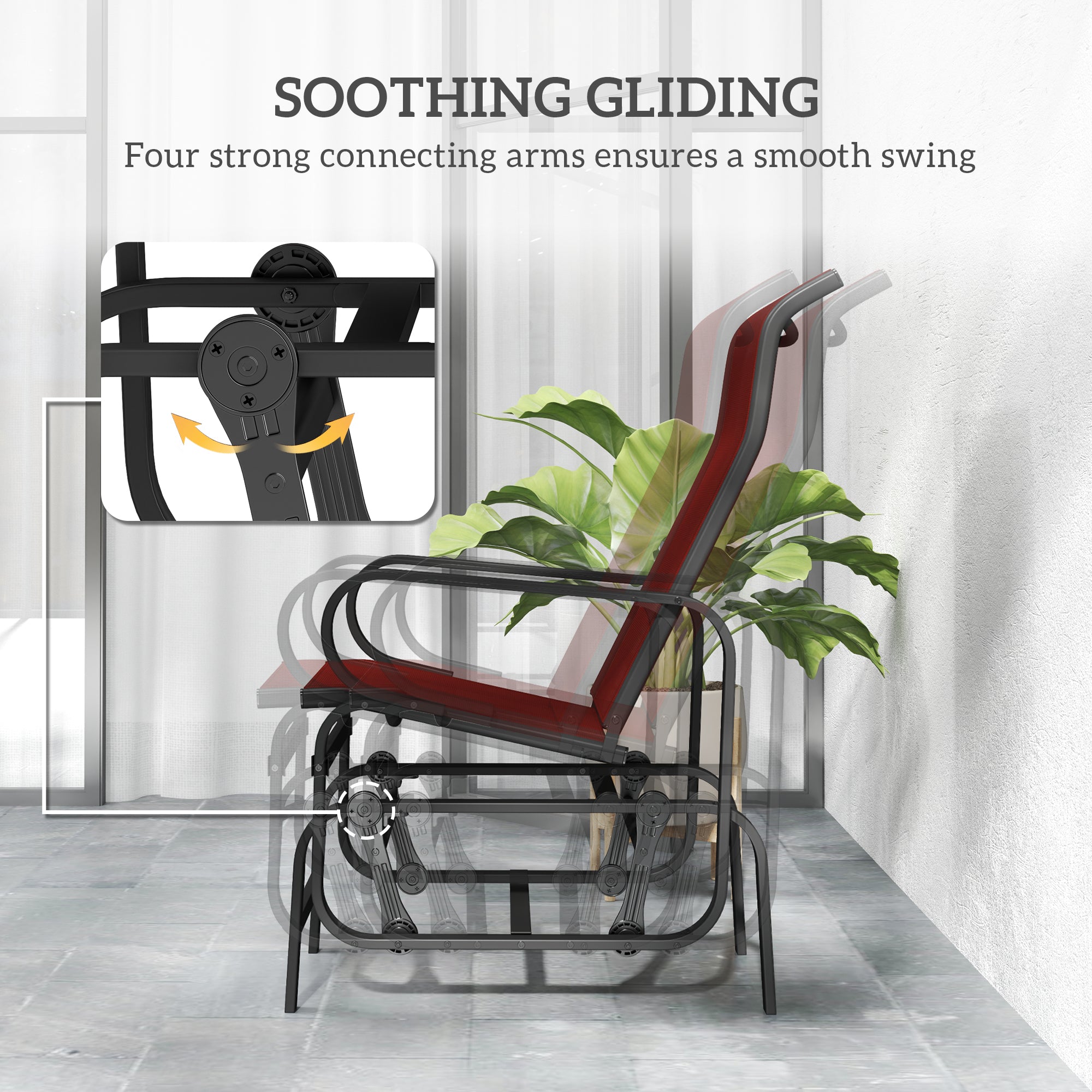 Outsunny Patio Glider with Breathable Mesh Fabric, Outdoor Glider Chair, Garden Rocking Gliding Seat for Patio, Yard, Porch, Wine Red