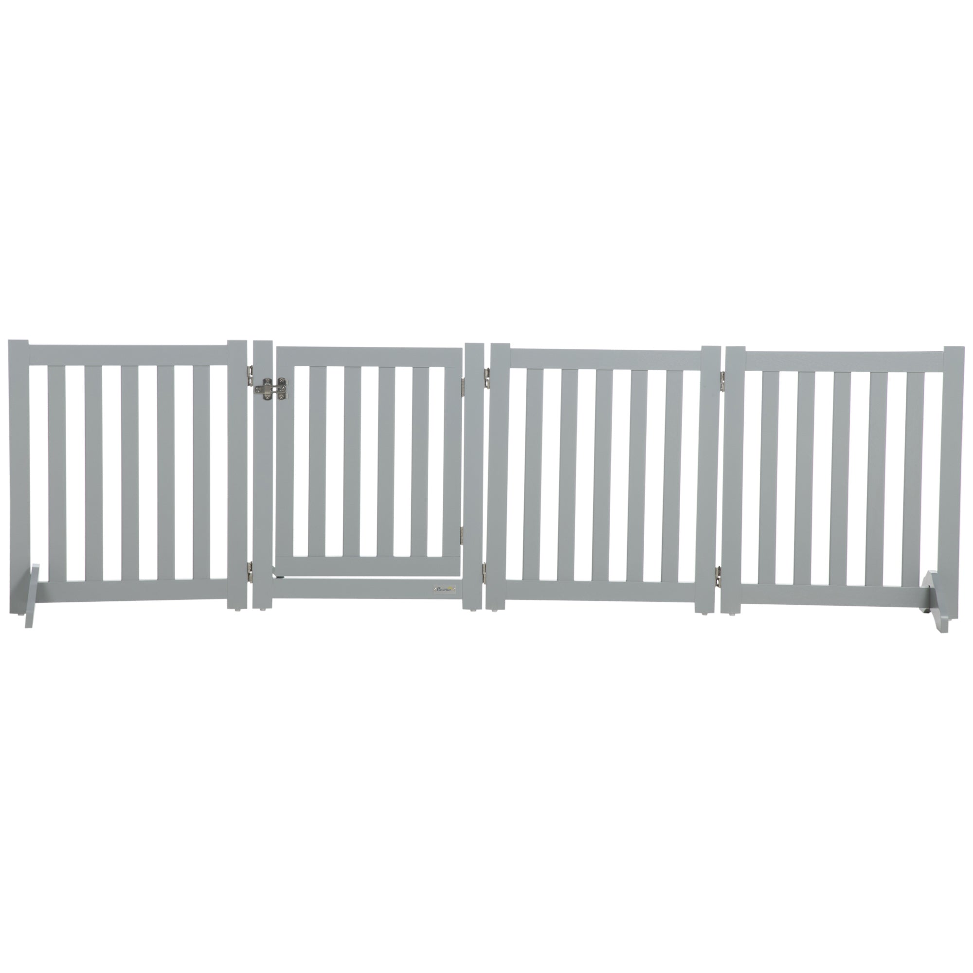 PawHut Foldable Dog Gate with Door, 4 Panels Freestanding Pet Gate with Support Feet Indoor Playpen for Small Dogs and Below, Grey