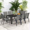 Outsunny 9 Piece Patio Dining Set with Stackable Chairs, Patio Table and Chairs, Outdoor Dining Set with Tempered Glass Top for Garden, Patio, Backyard, Dark Grey