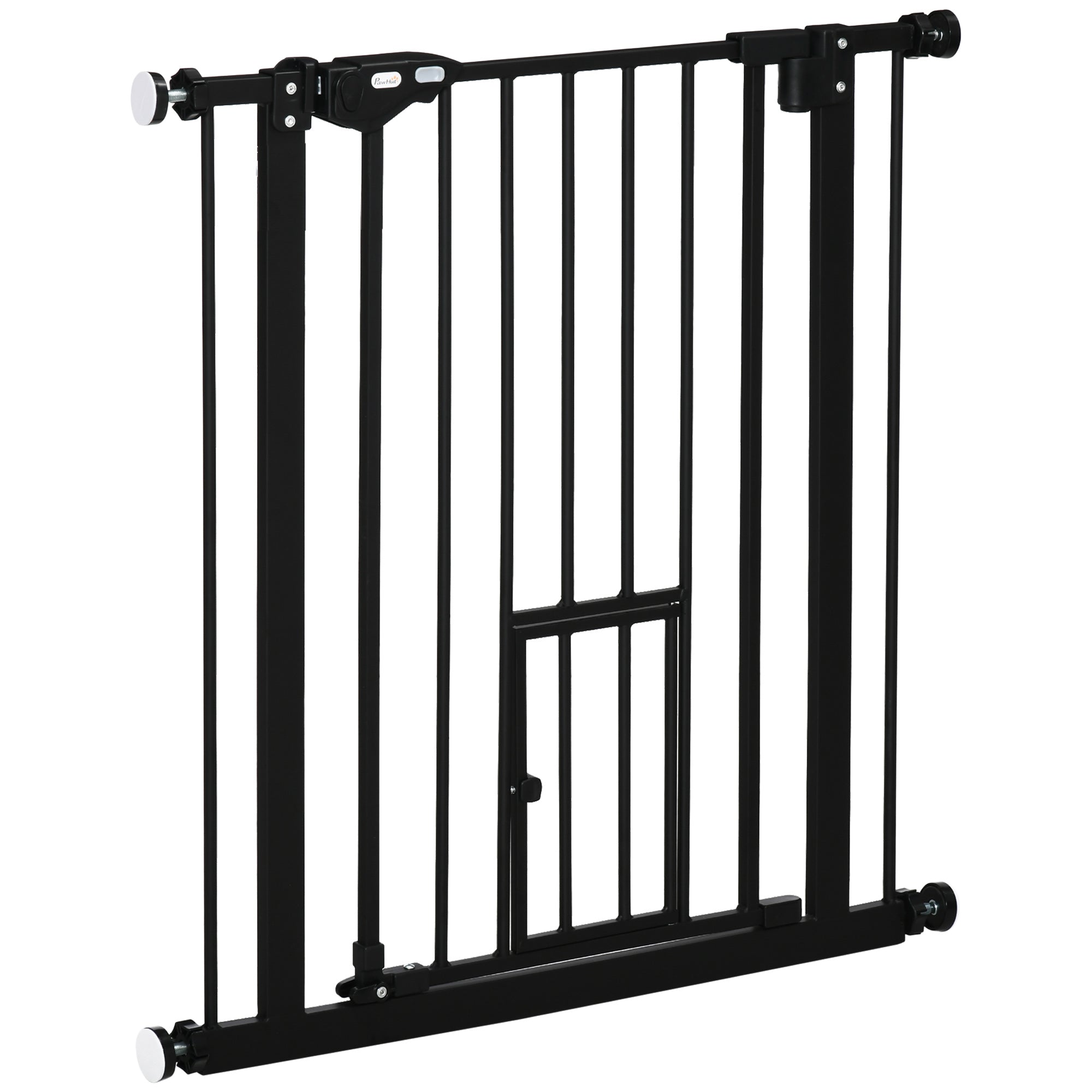 PawHut 30"H Dog Gate with Cat Door, Pet Gate with Small Door, Easy Open Indoor Dog Gates for Doorways, House, Stair, 29"-32" Long, Black