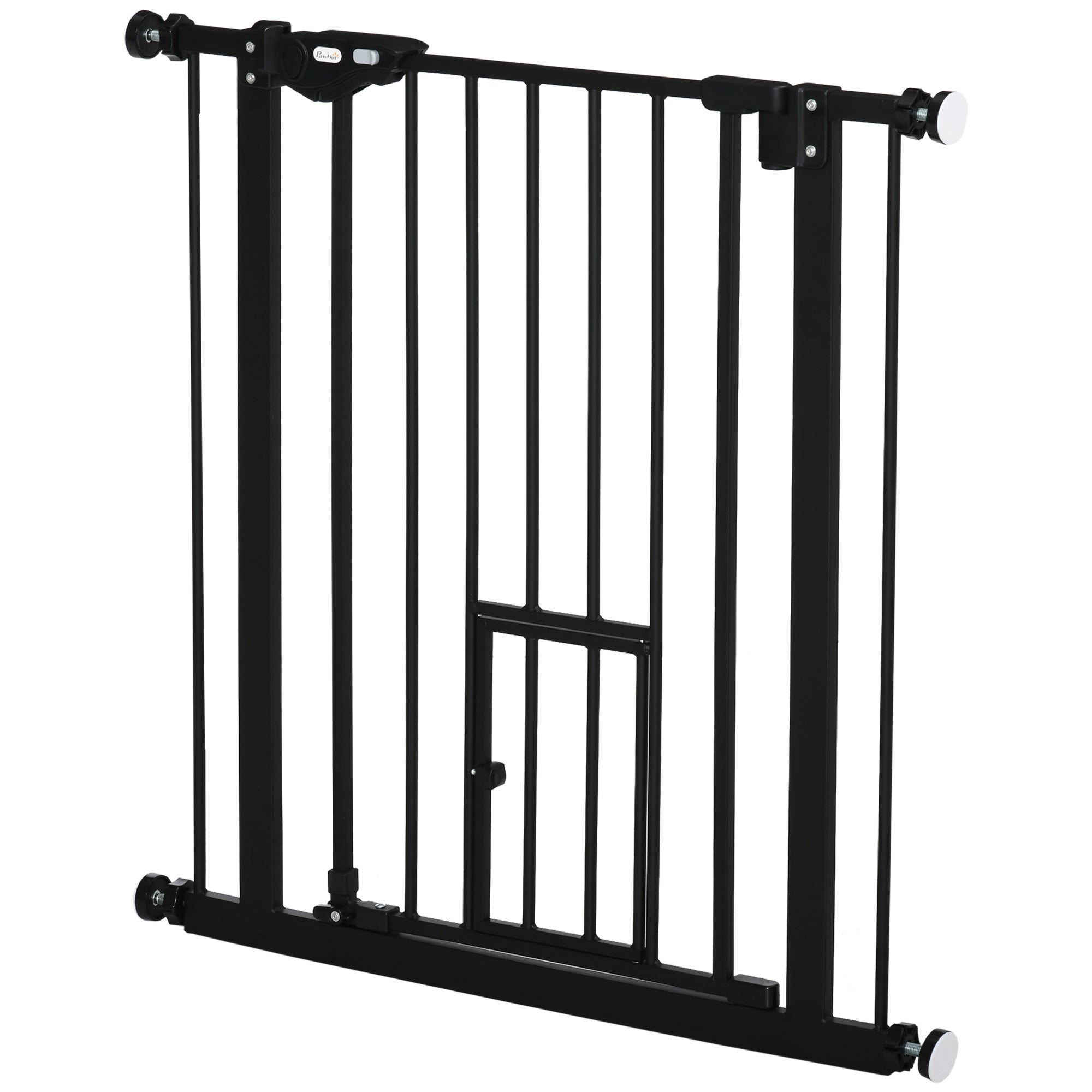 PawHut 30"H Dog Gate with Cat Door, Pet Gate with Small Door, Easy Open Indoor Dog Gates for Doorways, House, Stair, 29"-32" Long, Black