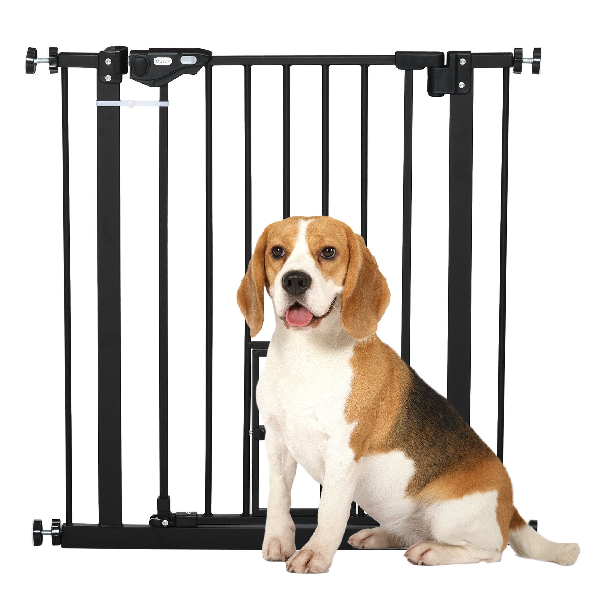 PawHut 30"H Dog Gate with Cat Door, Pet Gate with Small Door, Easy Open Indoor Dog Gates for Doorways, House, Stair, 29"-32" Long, Black