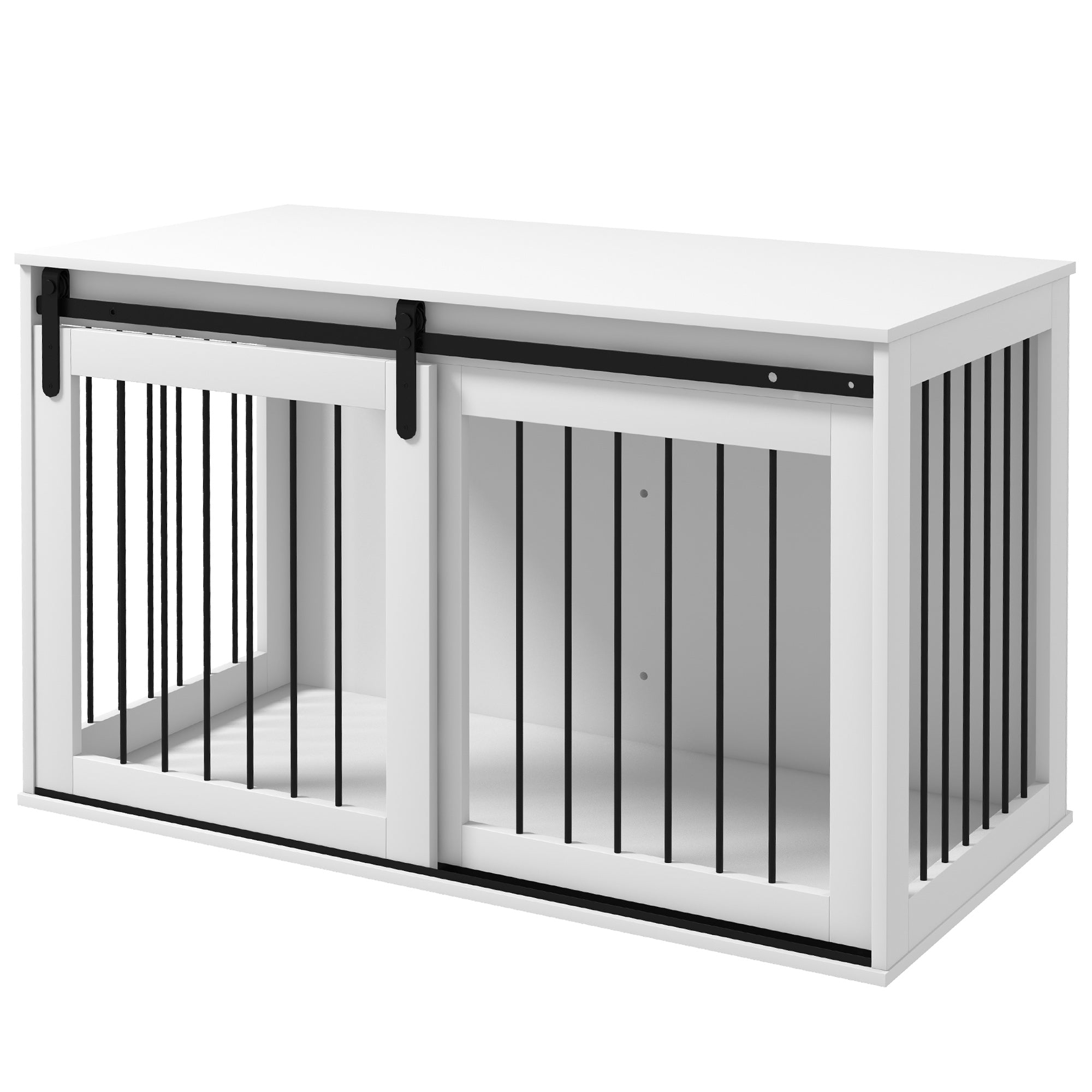 PawHut Dog Crate Furniture, 46.5" Dog Crate End Table Indoor Dog House for Extra Large Dogs, with Sliding Door, Lock, White