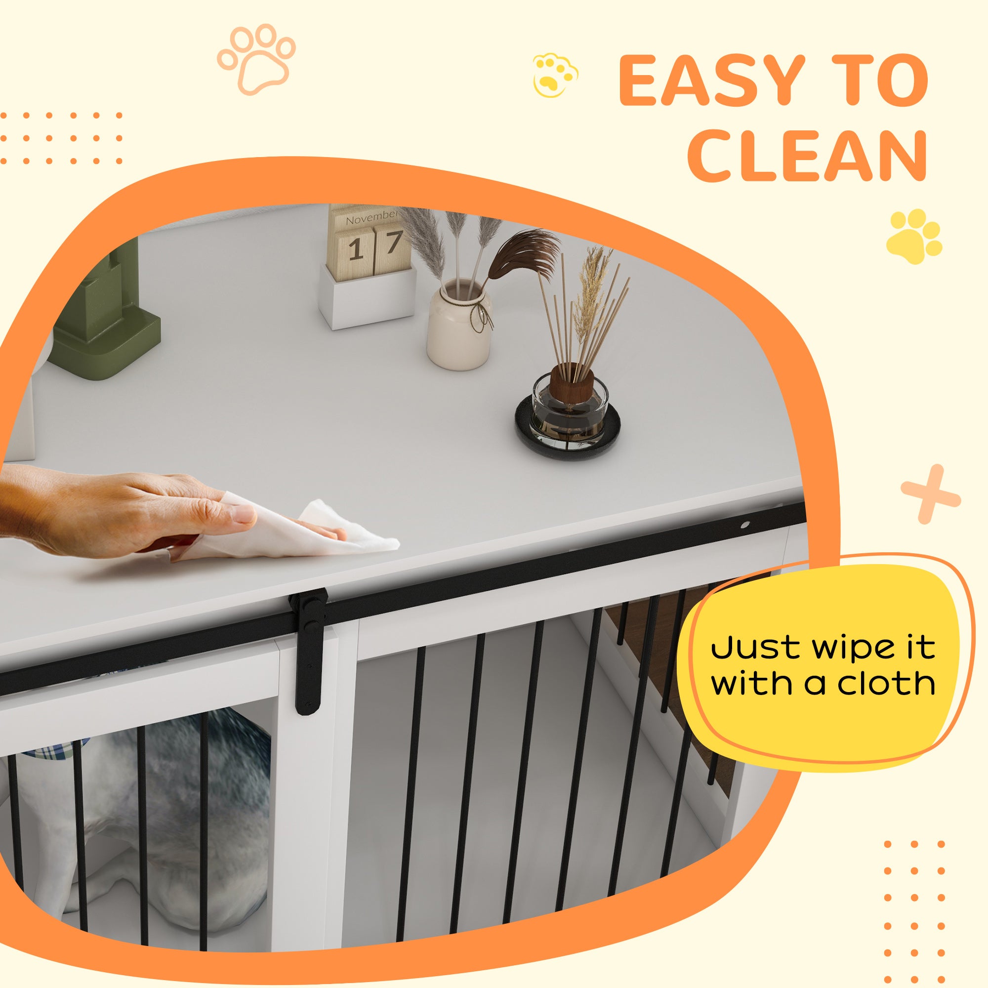 PawHut Dog Crate Furniture, 46.5" Dog Crate End Table Indoor Dog House for Extra Large Dogs, with Sliding Door, Lock, White