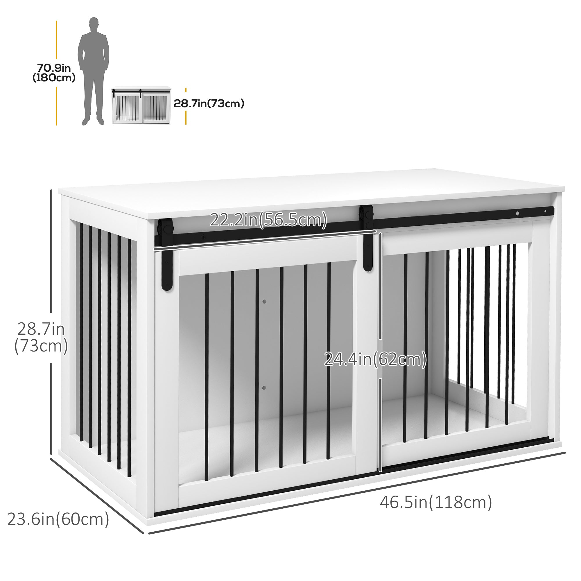 PawHut Dog Crate Furniture, 46.5" Dog Crate End Table Indoor Dog House for Extra Large Dogs, with Sliding Door, Lock, White