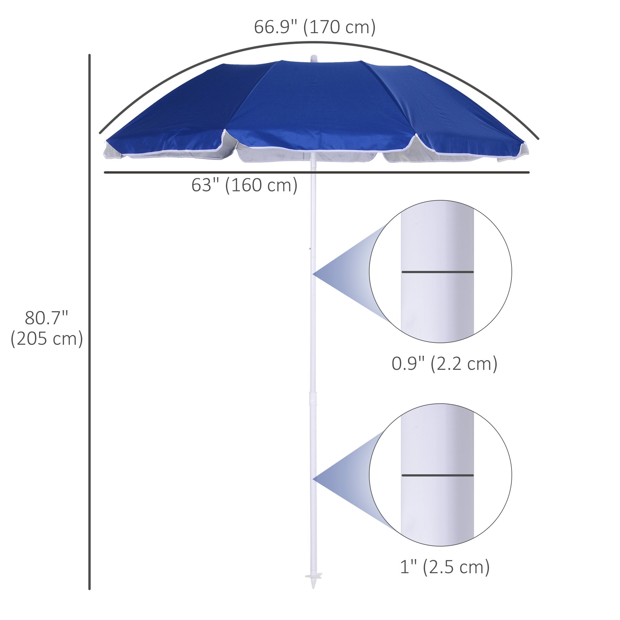Outsunny 6.7ft Beach Umbrella with Push Button Tilt, Ruffled Outdoor Umbrella with Carry Bag and 8 Ribs, Blue