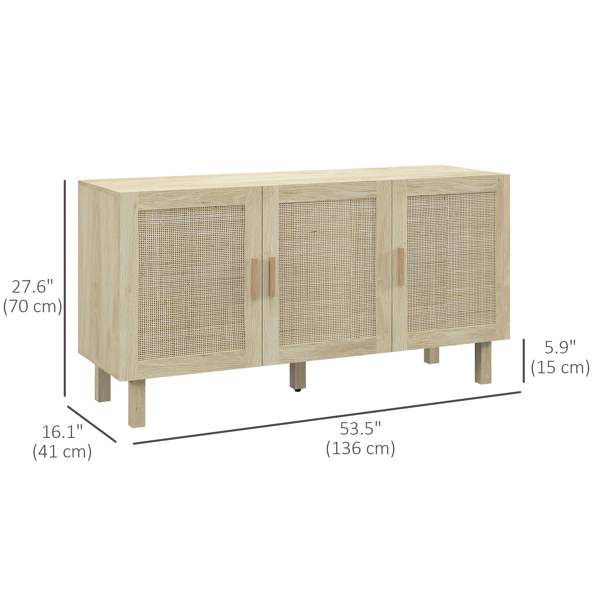 HOMCOM Boho Sideboard, Buffet Cabinet with Storage, 53" Coffee Bar Cabinet with Rattan Doors and Adjustable Shelves, Natural
