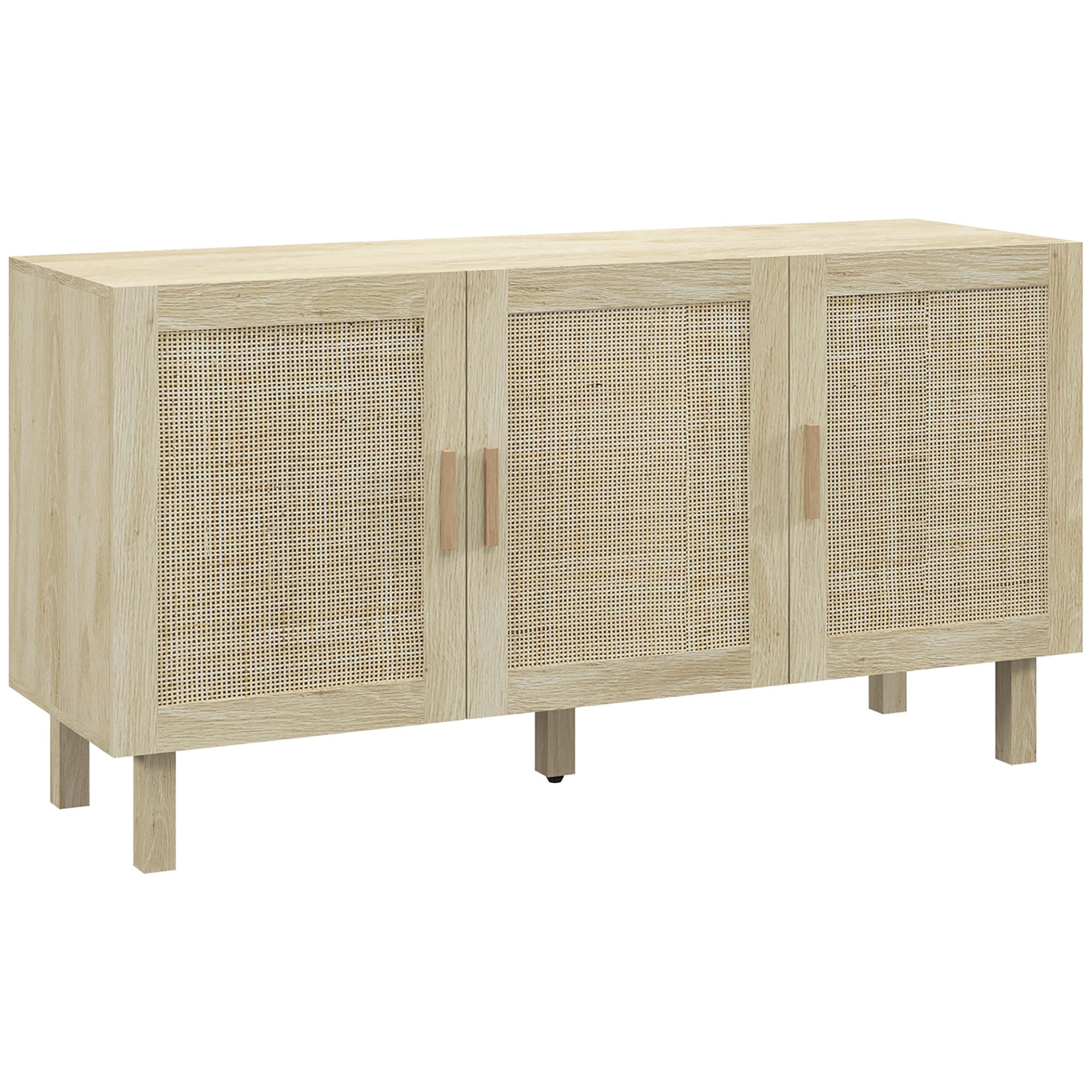 HOMCOM Boho Sideboard, Buffet Cabinet with Storage, 53" Coffee Bar Cabinet with Rattan Doors and Adjustable Shelves, Natural