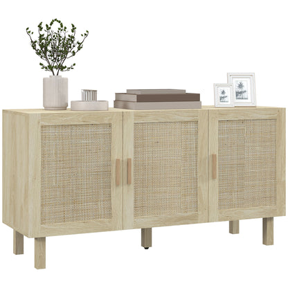 HOMCOM Boho Sideboard, Buffet Cabinet with Storage, 53" Coffee Bar Cabinet with Rattan Doors and Adjustable Shelves, Natural