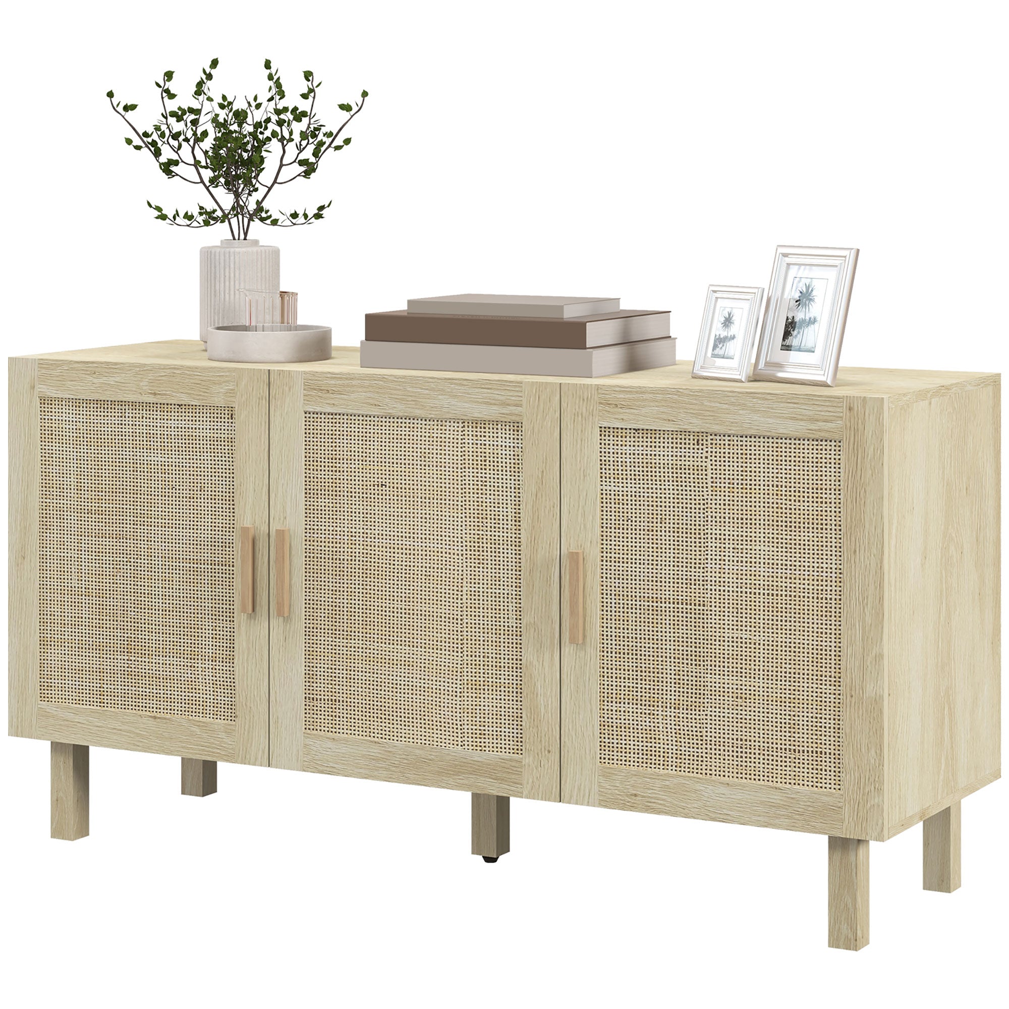 HOMCOM Boho Sideboard, Buffet Cabinet with Storage, 53" Coffee Bar Cabinet with Rattan Doors and Adjustable Shelves, Natural