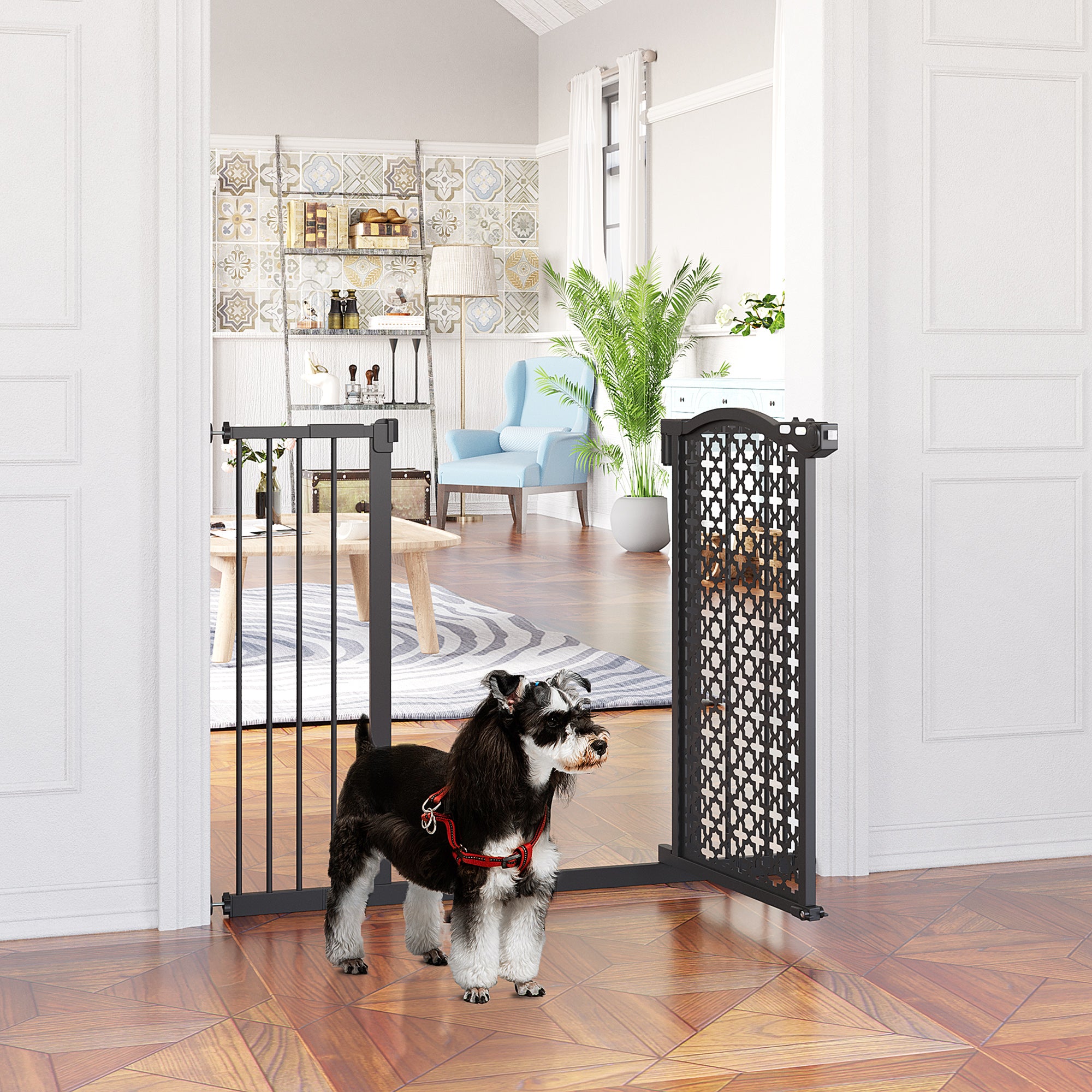 PawHut 74-105 cm Pressure Fit Safety Gate for Doorways and Staircases, Dog Gate, Pet Barrier for Hallways with Auto Close, Double Locking, 2 Extensions