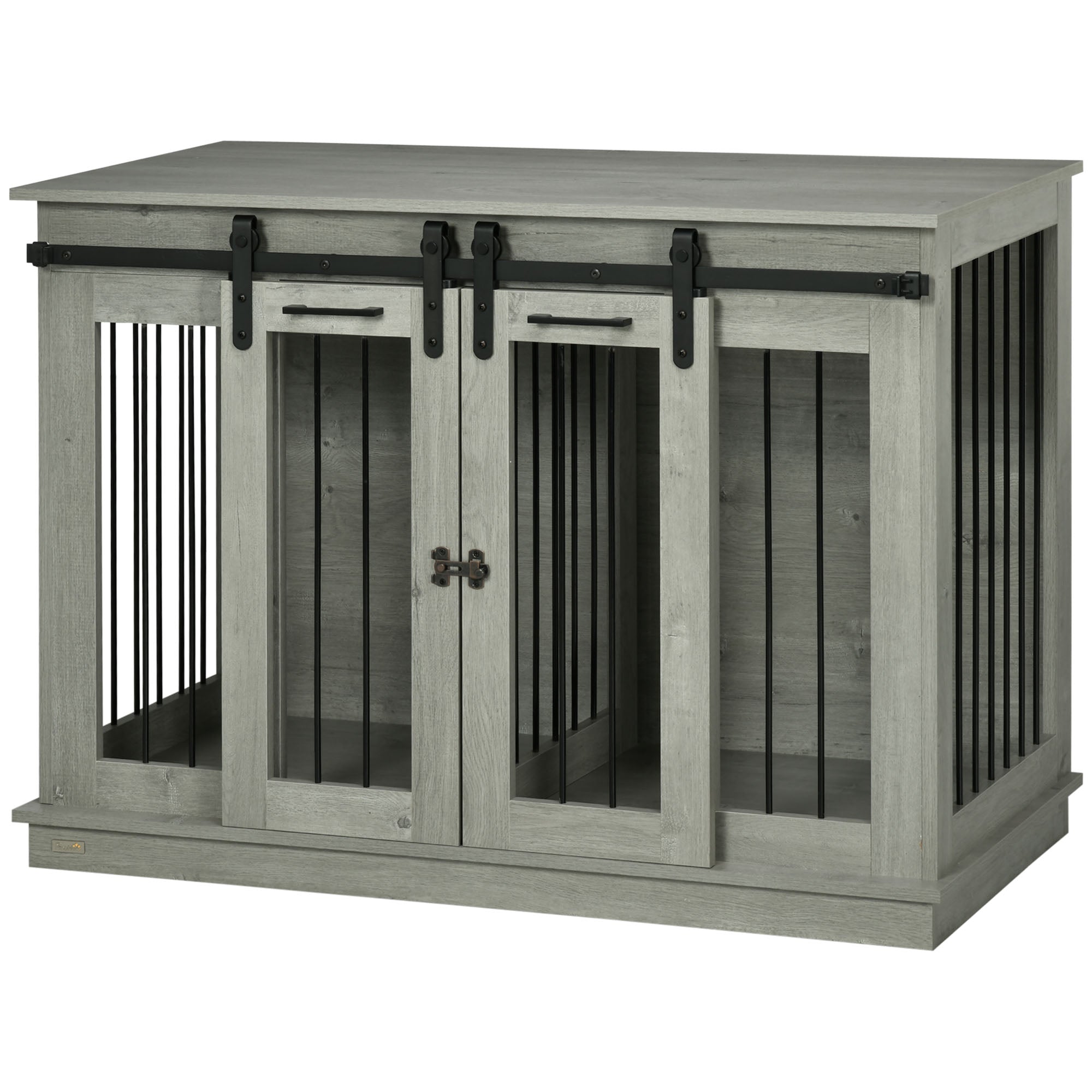 PawHut Dog Crate Furniture with Divider, Dog Crate End Table for Small to Large Dogs, Large Indoor Dog Kennel with Double Doors, 47"W x 23.5"D x 35"H, Gray