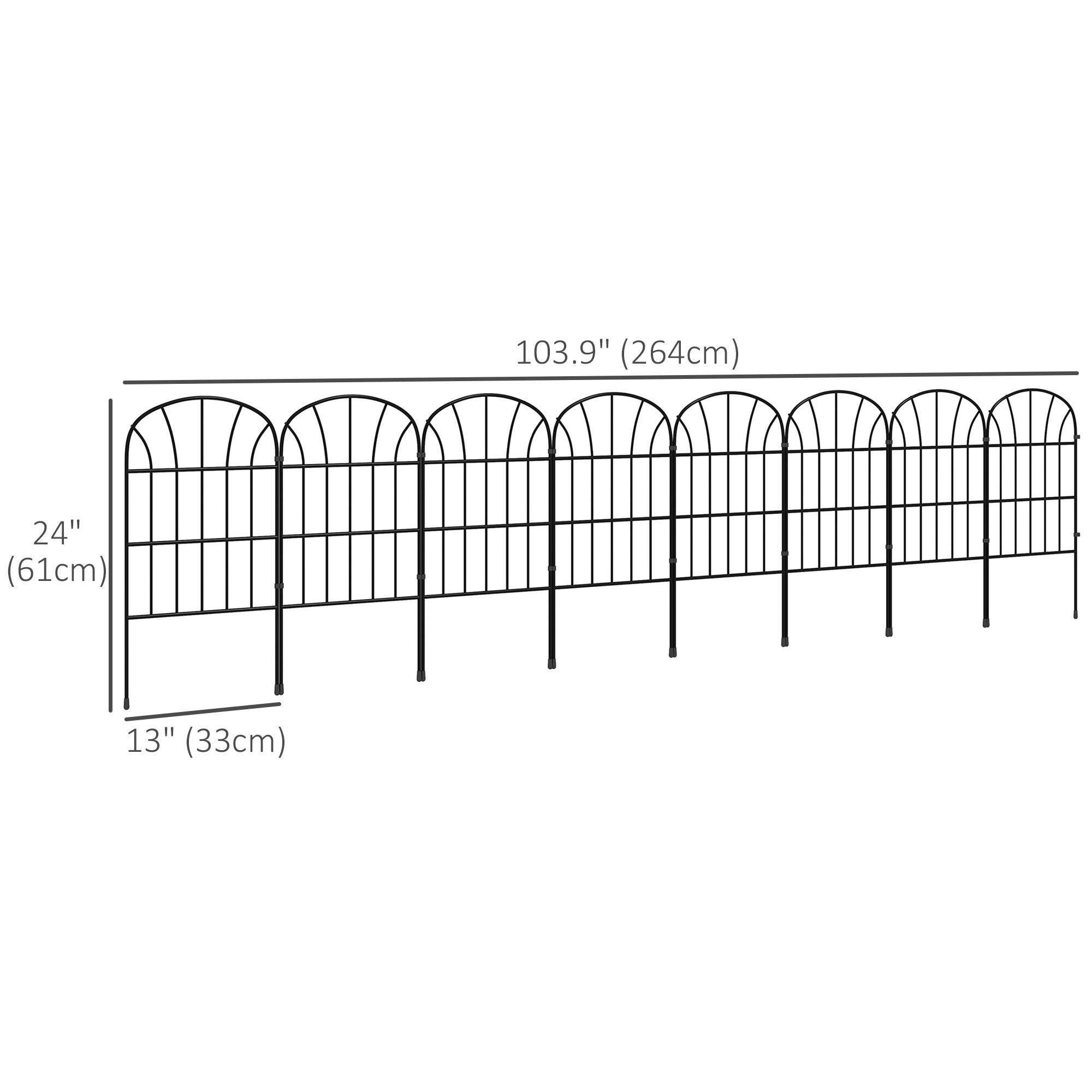 Outsunny 8 Panels Decorative Garden Fence, 24in x 8.7ft Rustproof Metal Wire, No Dig Fencing, Landscape Flower Bed Border Edging Animal Barrier, Black
