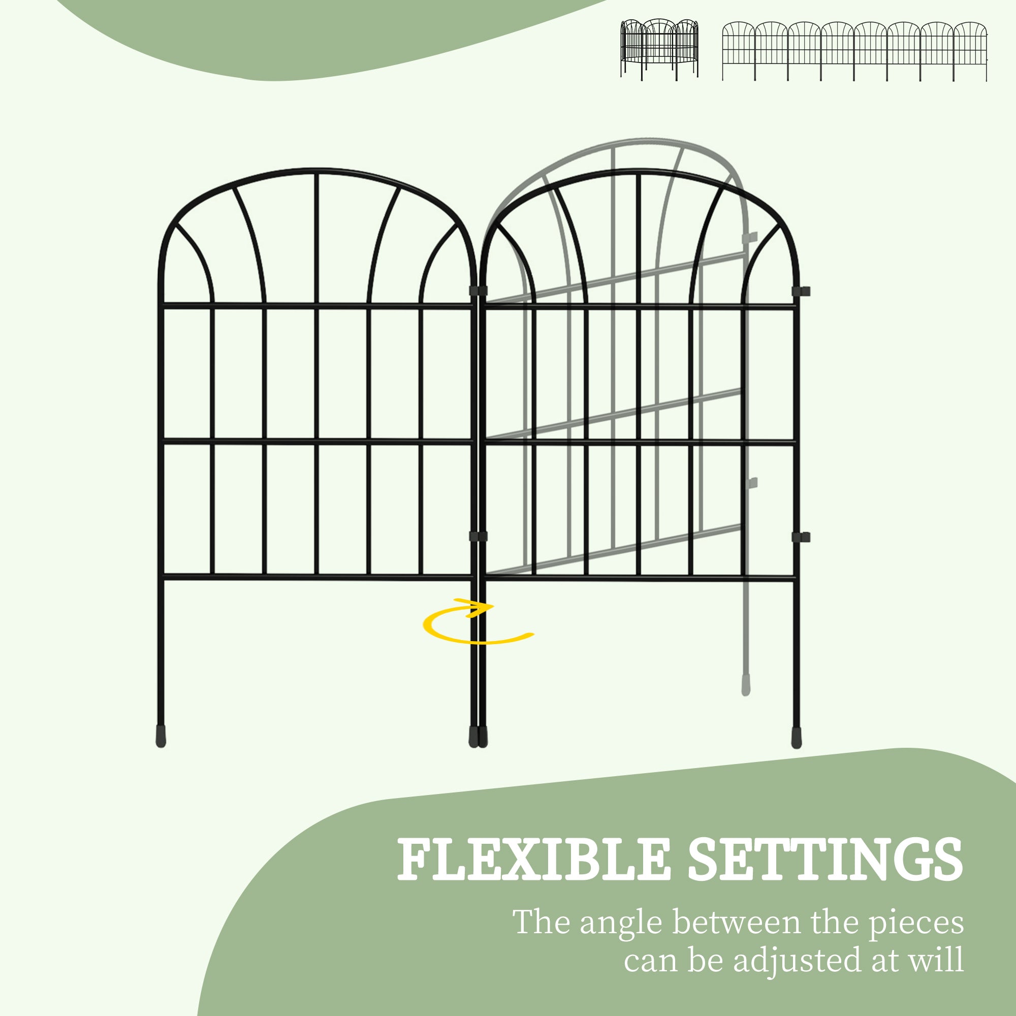Outsunny 8 Panels Decorative Garden Fence, 24in x 8.7ft Rustproof Metal Wire, No Dig Fencing, Landscape Flower Bed Border Edging Animal Barrier, Black