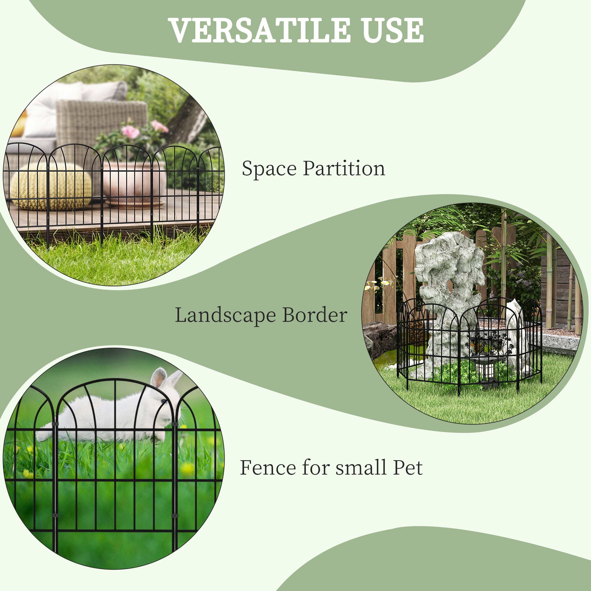 Outsunny 8 Panels Decorative Garden Fence, 24in x 8.7ft Rustproof Metal Wire, No Dig Fencing, Landscape Flower Bed Border Edging Animal Barrier, Black