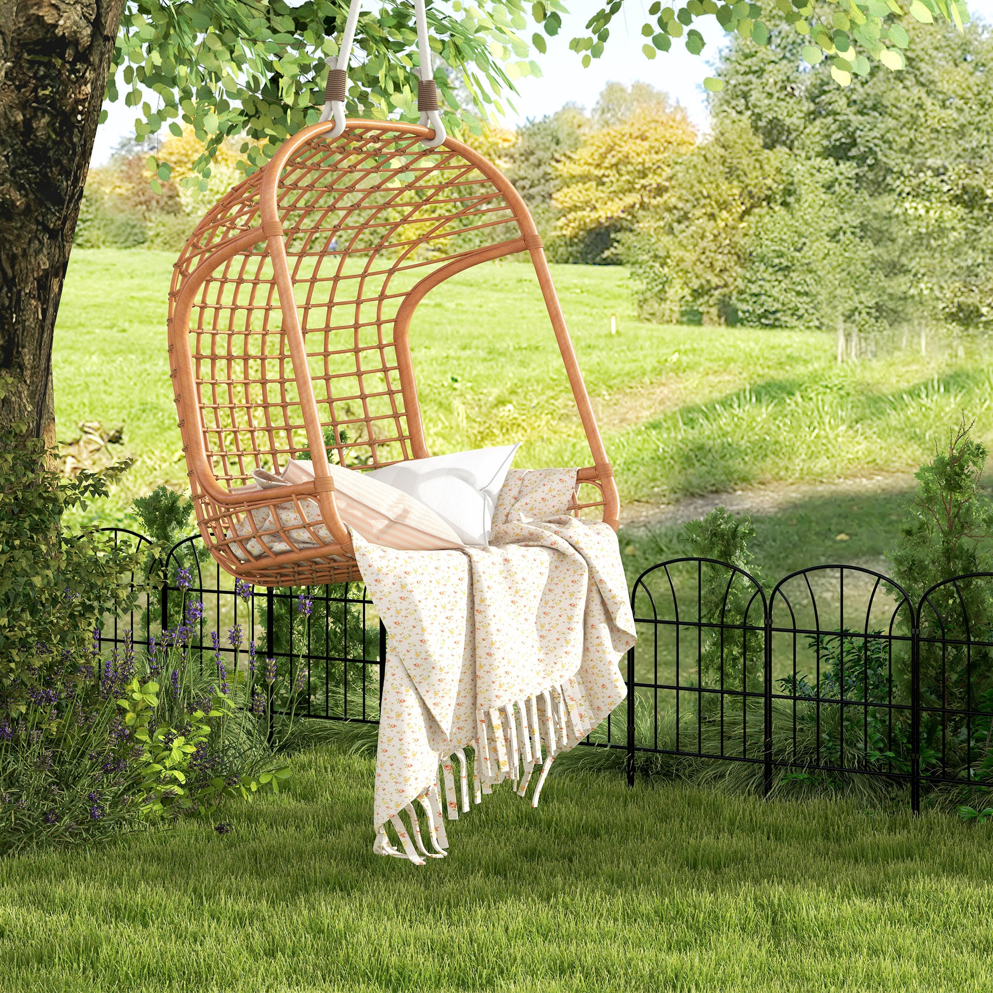 Outsunny 8 Panels Decorative Garden Fence, 24in x 8.7ft Rustproof Metal Wire, No Dig Fencing, Landscape Flower Bed Border Edging Animal Barrier, Black