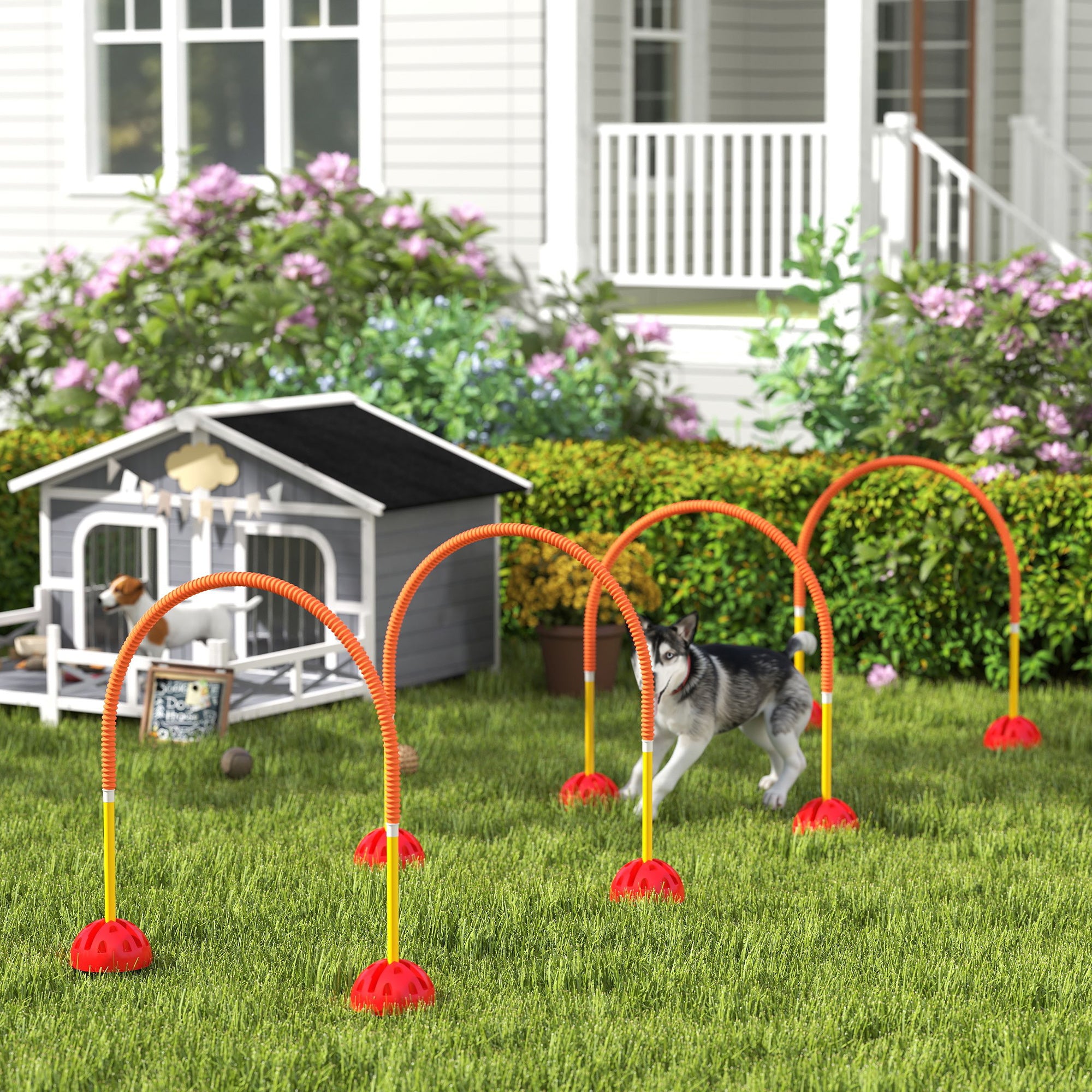 PawHut 4 Piece Dog Agility Equipment, Dog Agility Course Backyard Set with 4 Adjustable Width Doors, Carry Bag, Easy Assemble & Portable Dog Agility Training Set, Orange