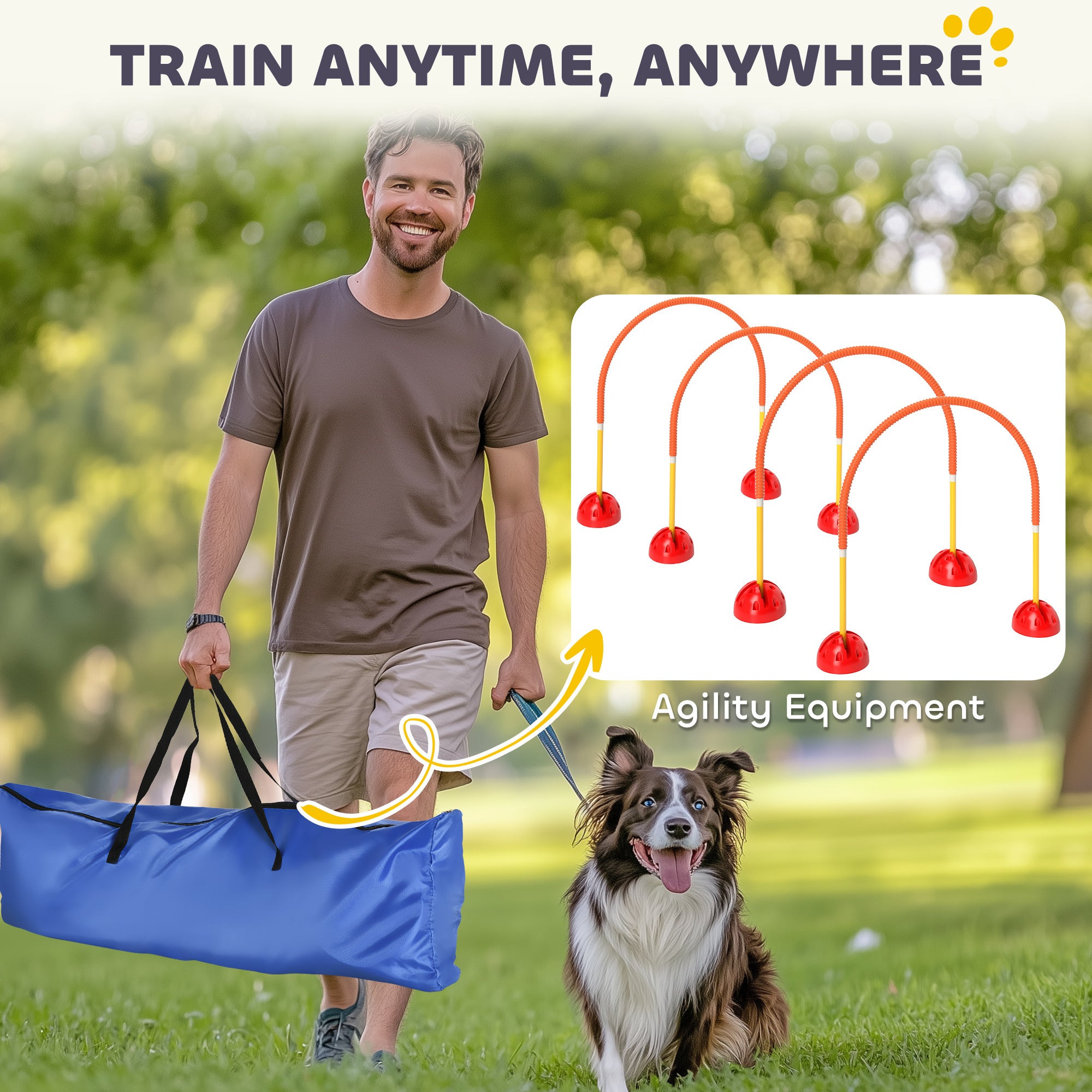 PawHut 4 Piece Dog Agility Equipment, Dog Agility Course Backyard Set with 4 Adjustable Width Doors, Carry Bag, Easy Assemble & Portable Dog Agility Training Set, Orange