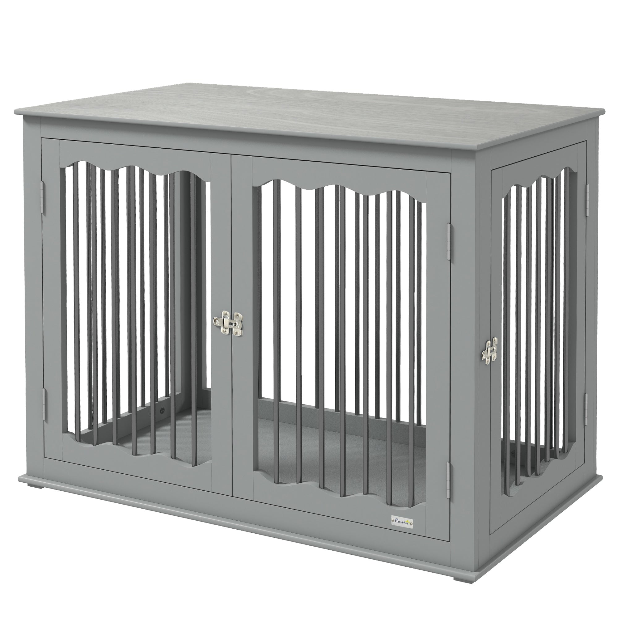 PawHut Dog Crate End Table with Three Doors, Furniture Style Dog Crate with Interchanged Side Door, for Large Dogs, Indoor Use w/ Locks and Latches - Grey