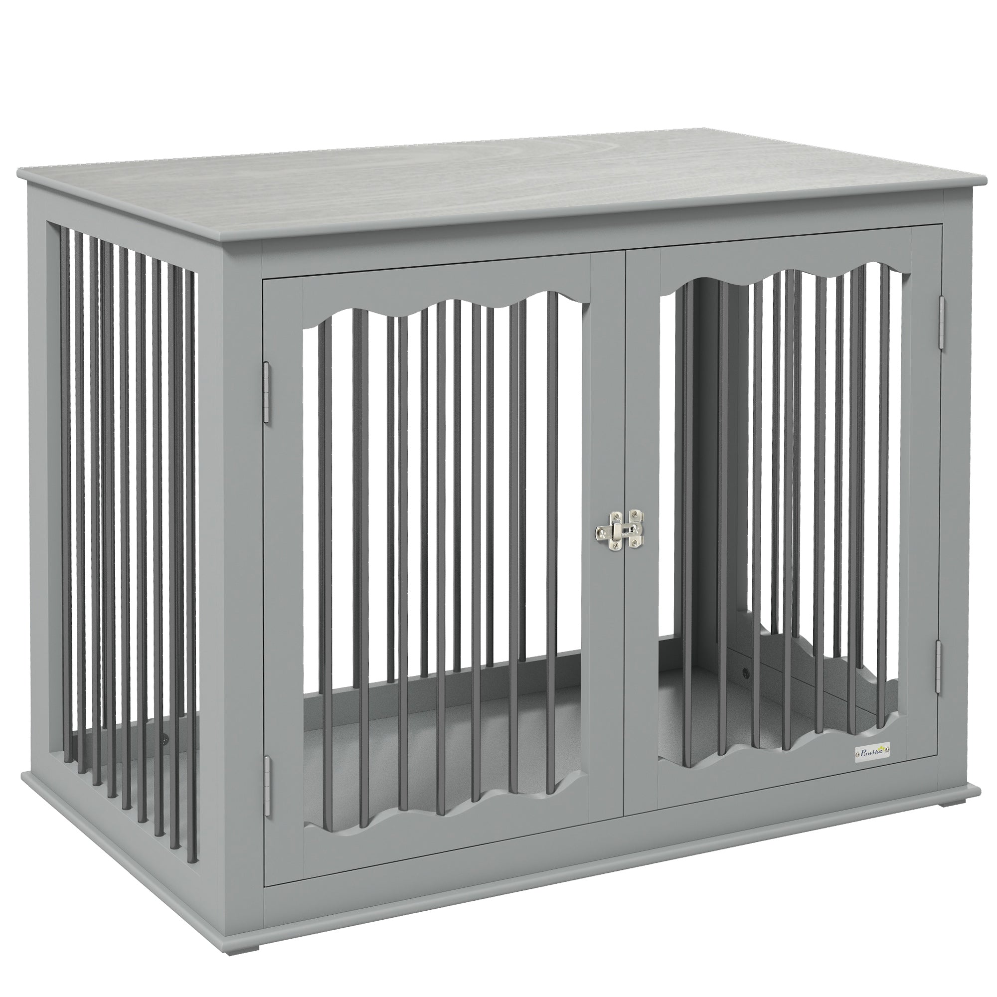 PawHut Dog Crate End Table with Three Doors, Furniture Style Dog Crate with Interchanged Side Door, for Large Dogs, Indoor Use w/ Locks and Latches - Grey