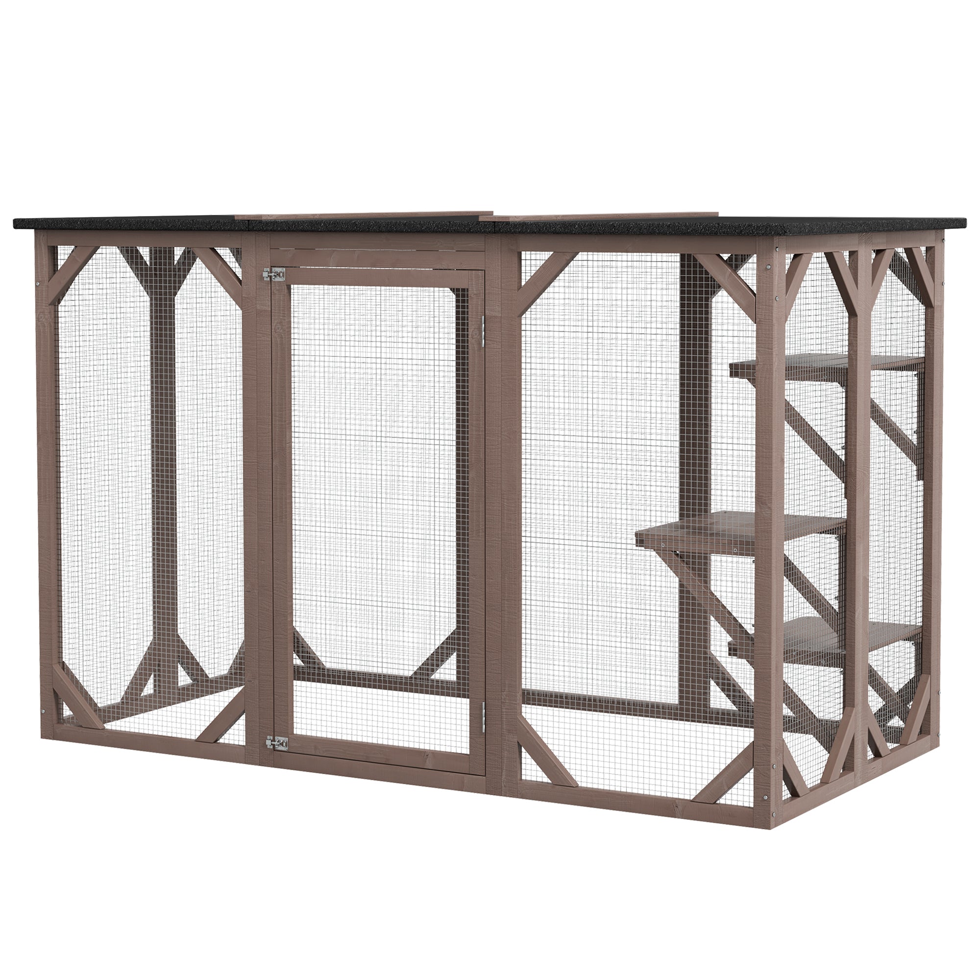 PawHut Cat Cage Indoor Catio Outdoor Cat Enclosure Pet House Small Animal Hutch for Rabbit, Kitten, Crate Kennel with Waterproof Roof, Multi-Level Platforms, Lock, Camel