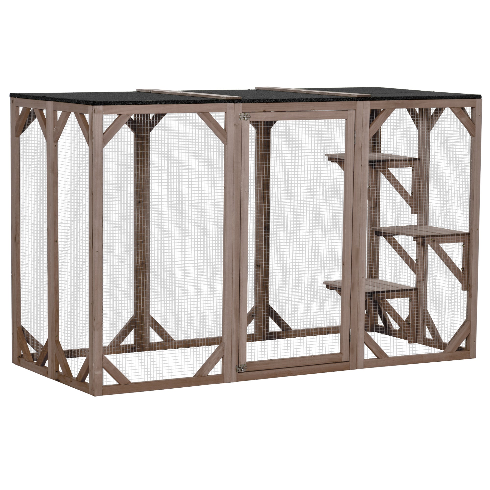 PawHut Cat Cage Indoor Catio Outdoor Cat Enclosure Pet House Small Animal Hutch for Rabbit, Kitten, Crate Kennel with Waterproof Roof, Multi-Level Platforms, Lock, Camel
