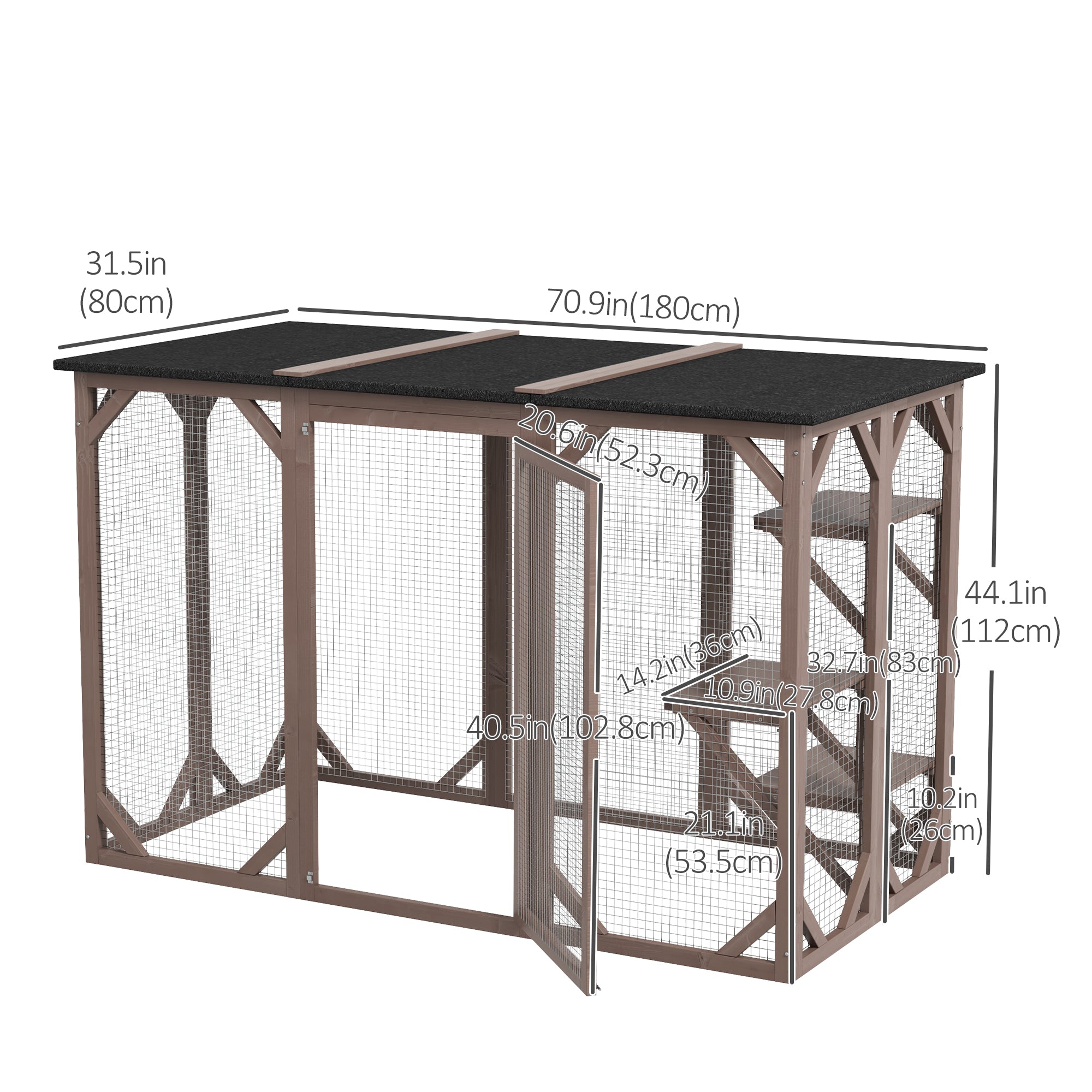 PawHut Cat Cage Indoor Catio Outdoor Cat Enclosure Pet House Small Animal Hutch for Rabbit, Kitten, Crate Kennel with Waterproof Roof, Multi-Level Platforms, Lock, Camel