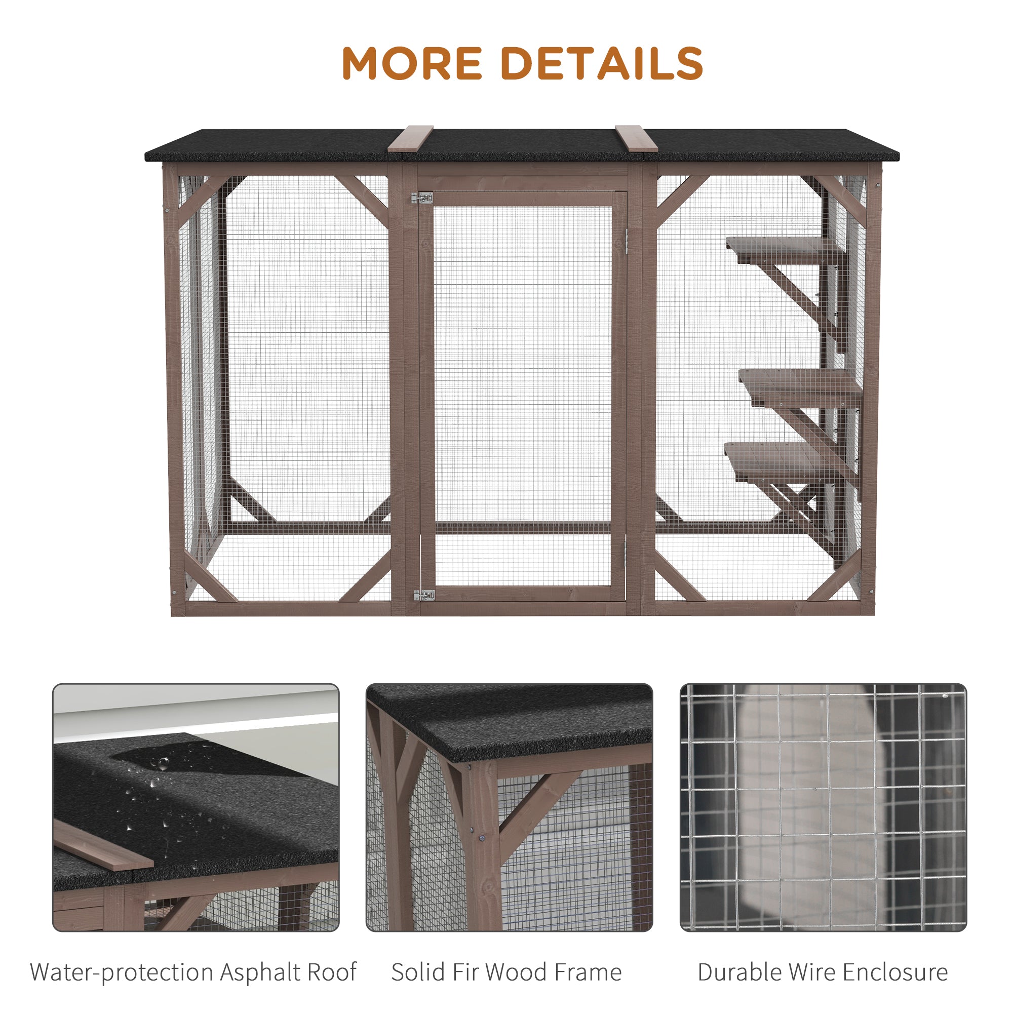 PawHut Cat Cage Indoor Catio Outdoor Cat Enclosure Pet House Small Animal Hutch for Rabbit, Kitten, Crate Kennel with Waterproof Roof, Multi-Level Platforms, Lock, Camel