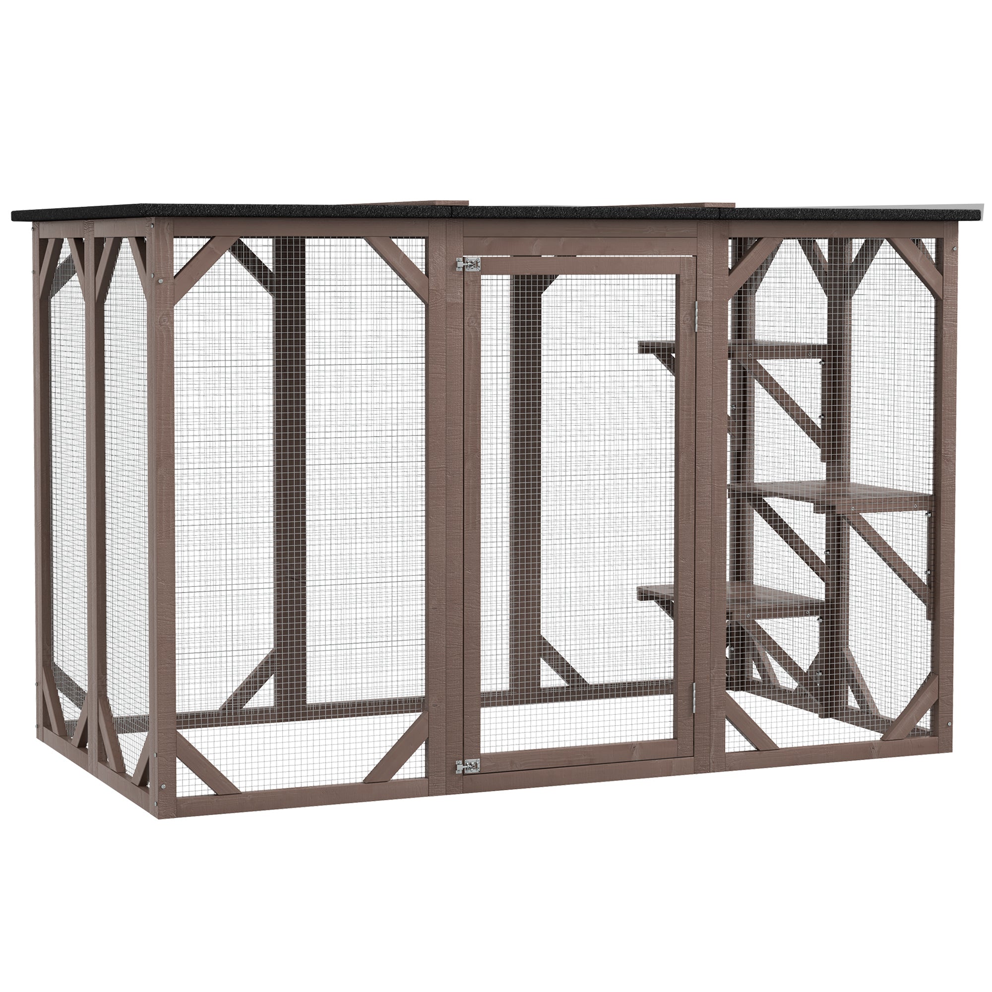 PawHut Cat Cage Indoor Catio Outdoor Cat Enclosure Pet House Small Animal Hutch for Rabbit, Kitten, Crate Kennel with Waterproof Roof, Multi-Level Platforms, Lock, Camel