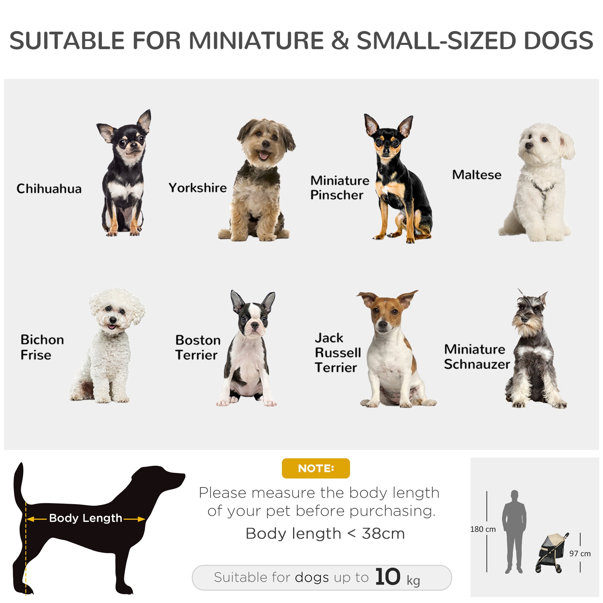 PawHut Dog Stroller with Rain Cover, Foldable Dog Pram, 4 Wheels Pet Pushchair with Safety Leashes, for Small, Miniature Dogs, Cats - Khaki