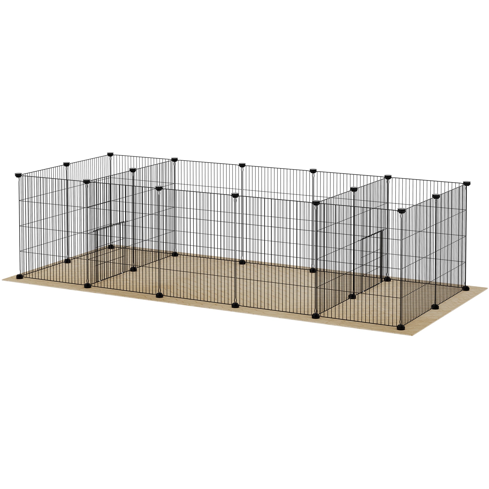 PawHut 18 Panels Small Animal Cage with Water-resistant Mat, Pet Playpen with Doors, Guinea Pig Cage, Portable Metal Wire Yard for Hedgehogs Indoor Use, 69" x 28" x 18"