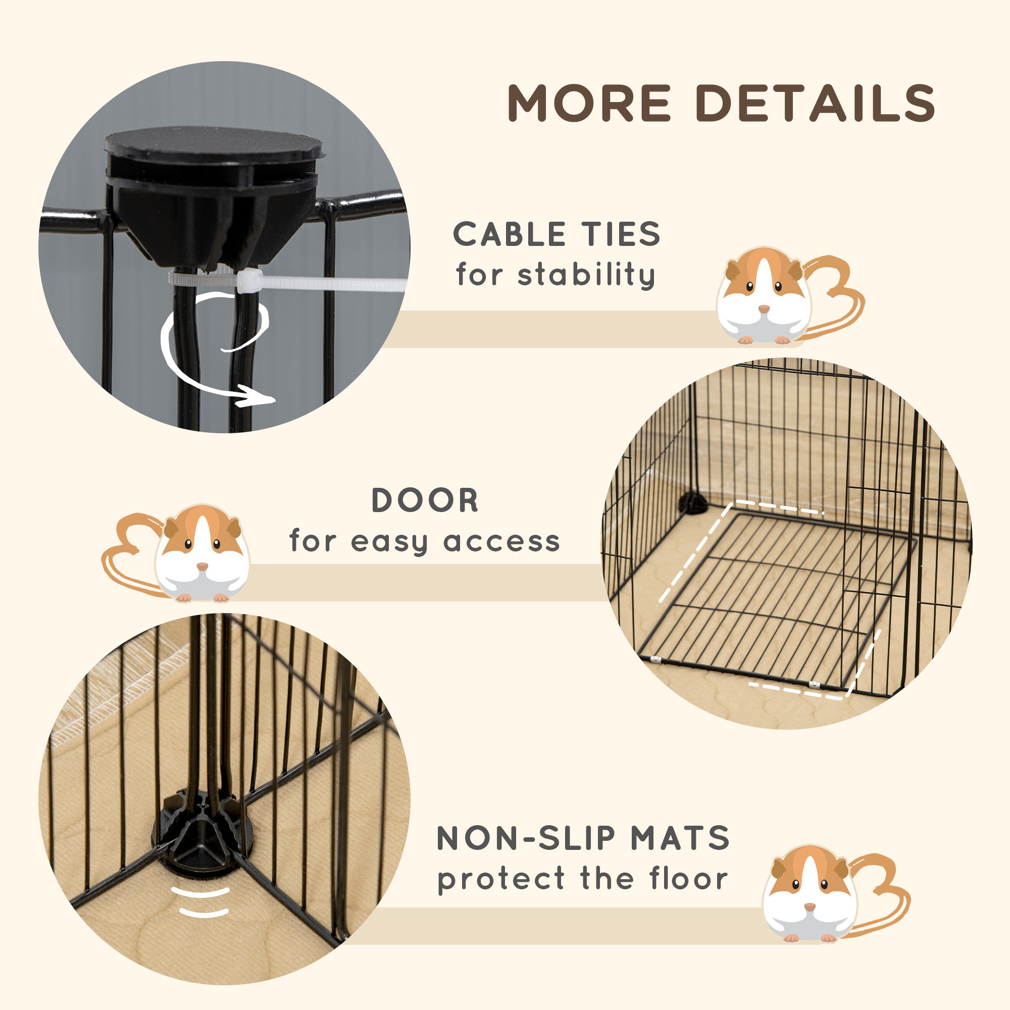 PawHut 18 Panels Small Animal Cage with Water-resistant Mat, Pet Playpen with Doors, Guinea Pig Cage, Portable Metal Wire Yard for Hedgehogs Indoor Use, 69" x 28" x 18"