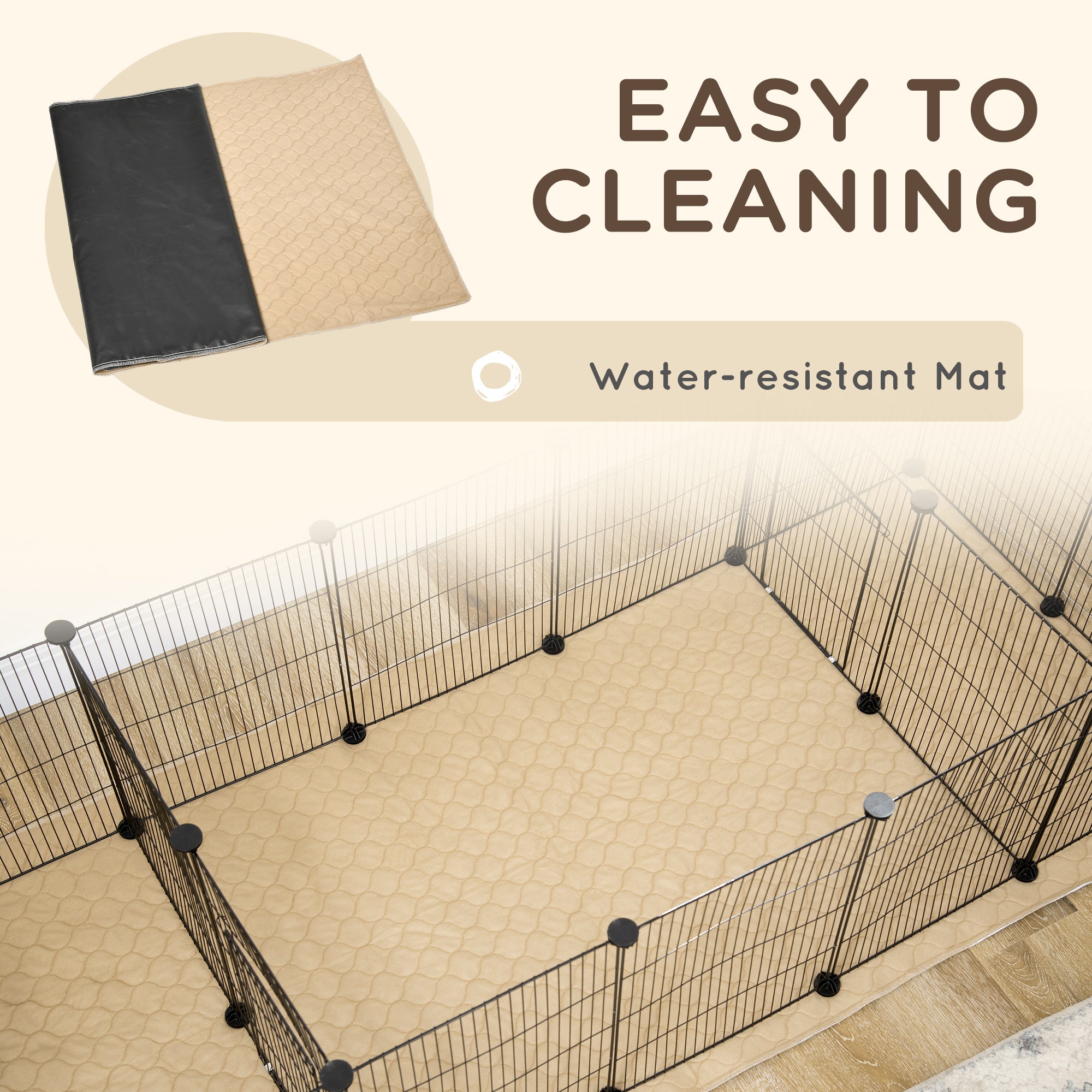PawHut 18 Panels Small Animal Cage with Water-resistant Mat, Pet Playpen with Doors, Guinea Pig Cage, Portable Metal Wire Yard for Hedgehogs Indoor Use, 69" x 28" x 18"