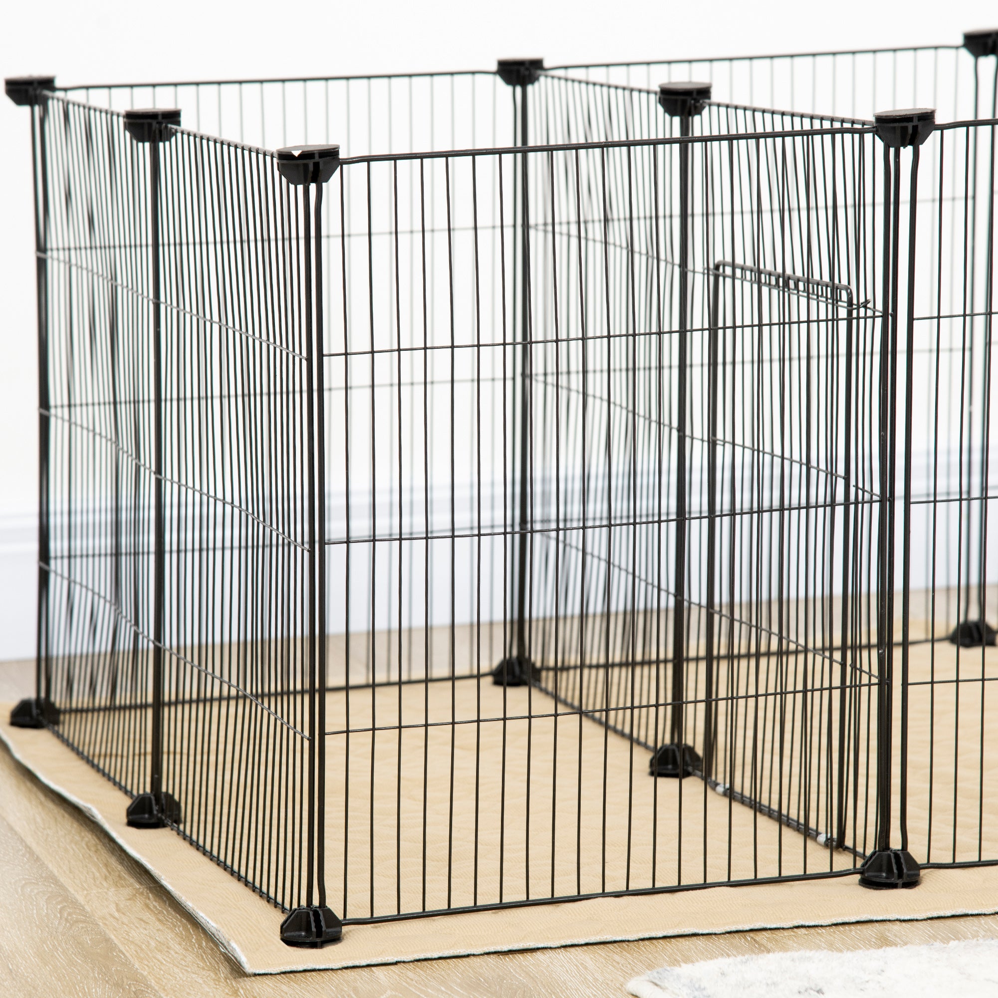 PawHut 18 Panels Small Animal Cage with Water-resistant Mat, Pet Playpen with Doors, Guinea Pig Cage, Portable Metal Wire Yard for Hedgehogs Indoor Use, 69" x 28" x 18"