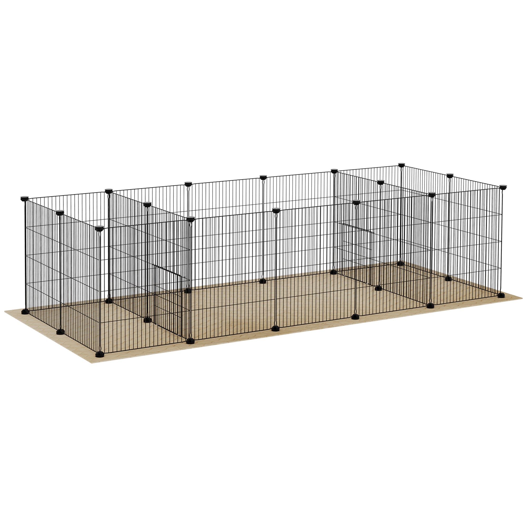 PawHut 18 Panels Small Animal Cage with Water-resistant Mat, Pet Playpen with Doors, Guinea Pig Cage, Portable Metal Wire Yard for Hedgehogs Indoor Use, 69" x 28" x 18"