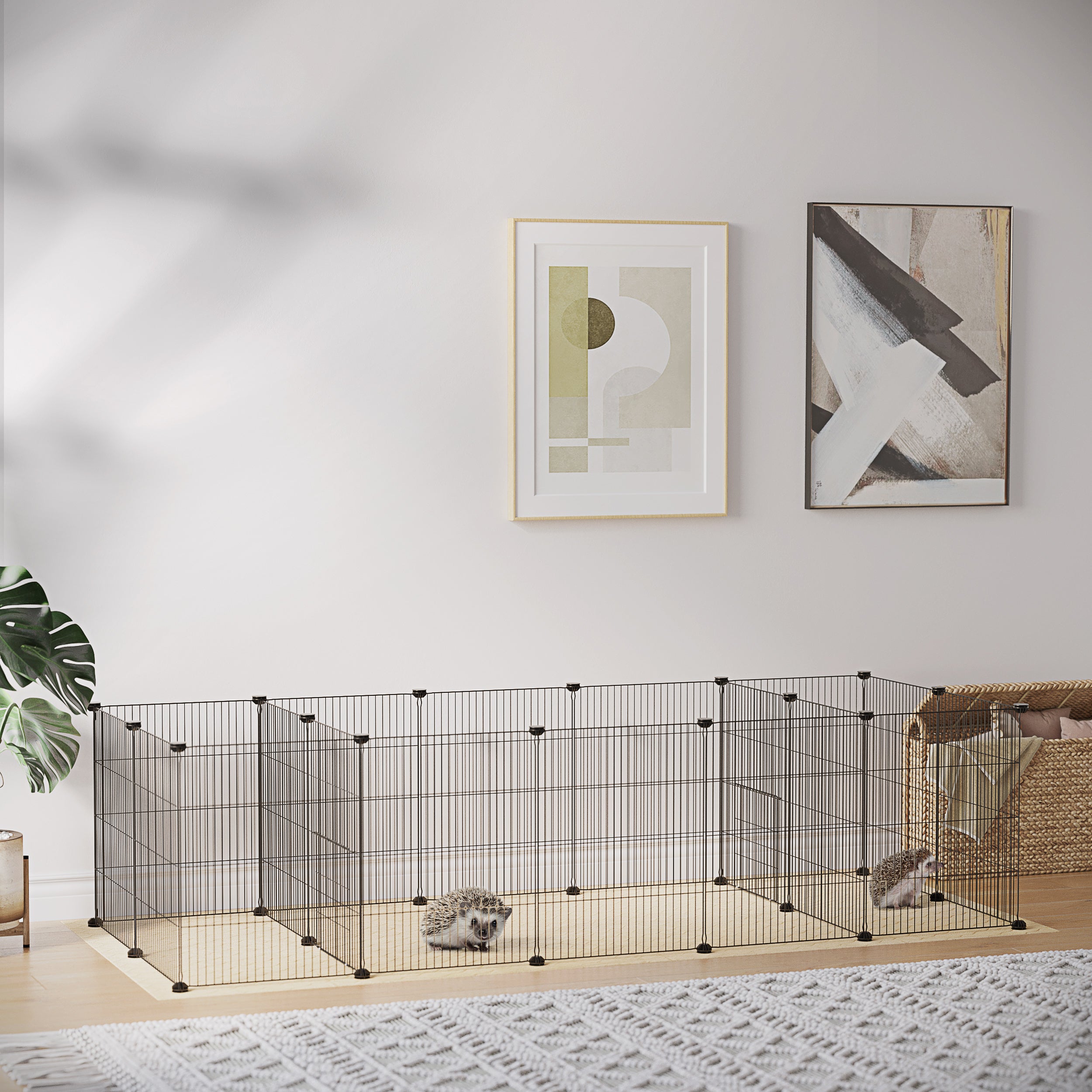 PawHut 18 Panels Small Animal Cage with Water-resistant Mat, Pet Playpen with Doors, Guinea Pig Cage, Portable Metal Wire Yard for Hedgehogs Indoor Use, 69" x 28" x 18"