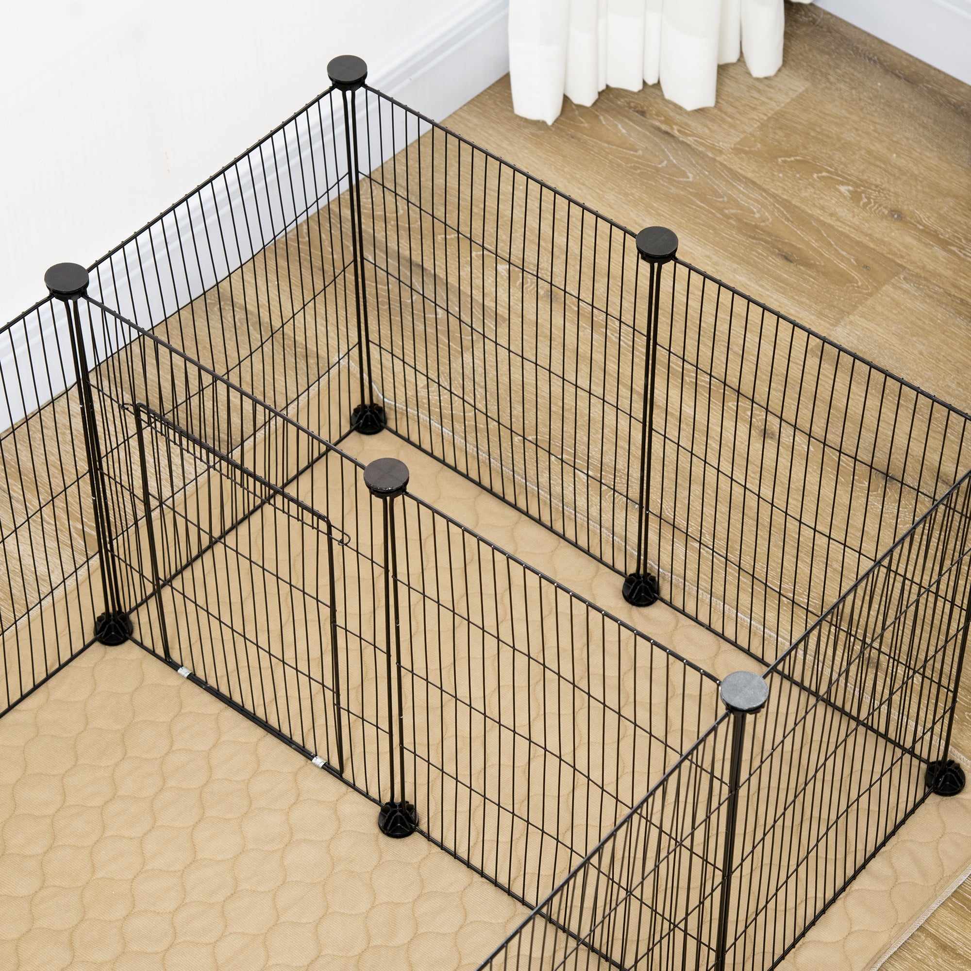 PawHut 18 Panels Small Animal Cage with Water-resistant Mat, Pet Playpen with Doors, Guinea Pig Cage, Portable Metal Wire Yard for Hedgehogs Indoor Use, 69" x 28" x 18"