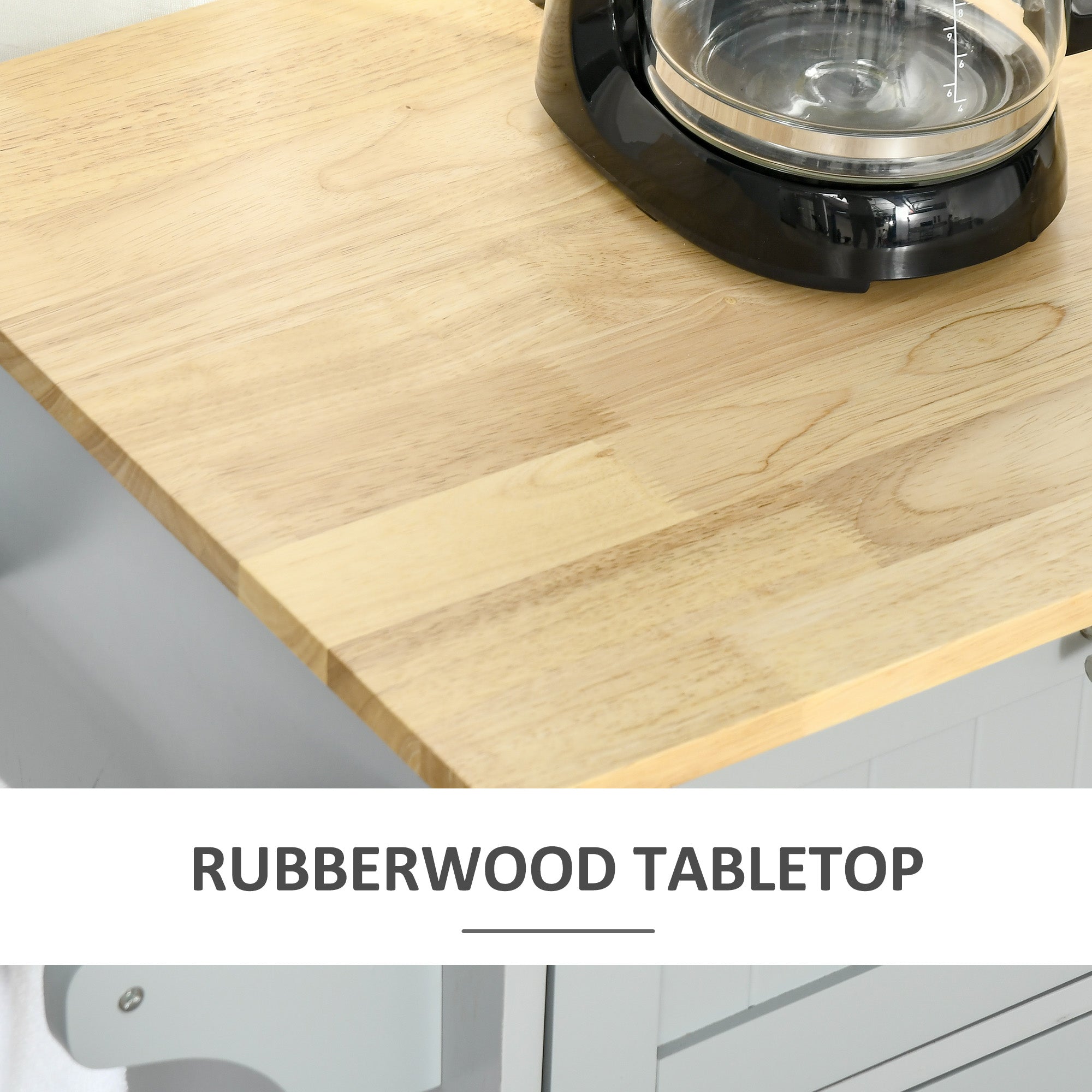 HOMCOM Rolling Kitchen Island, Kitchen Cart on Wheels with 2 Storage Drawers, 3 Door Cabinets and Towel Rack for Dining Room (Grey, 3-Doors)