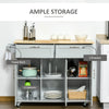 HOMCOM Rolling Kitchen Island, Kitchen Cart on Wheels with 2 Storage Drawers, 3 Door Cabinets and Towel Rack for Dining Room (Grey, 3-Doors)
