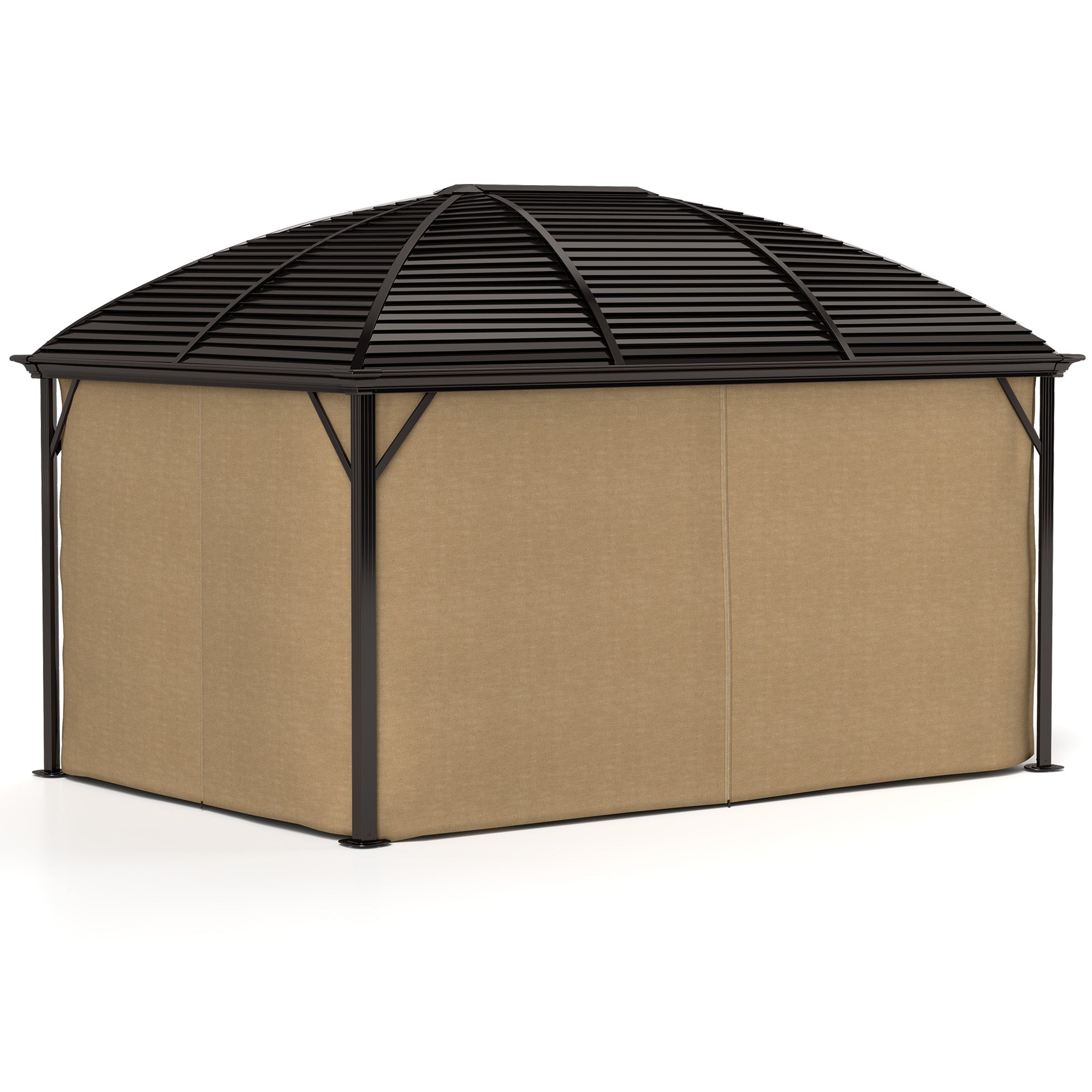 Outsunny 10' x 13' Hardtop Gazebo Canopy with Galvanized Steel Roof, Aluminum Permanent Pavilion Outdoor Gazebo with Top Hook, Netting and Curtains for Garden, Backyard, Brown
