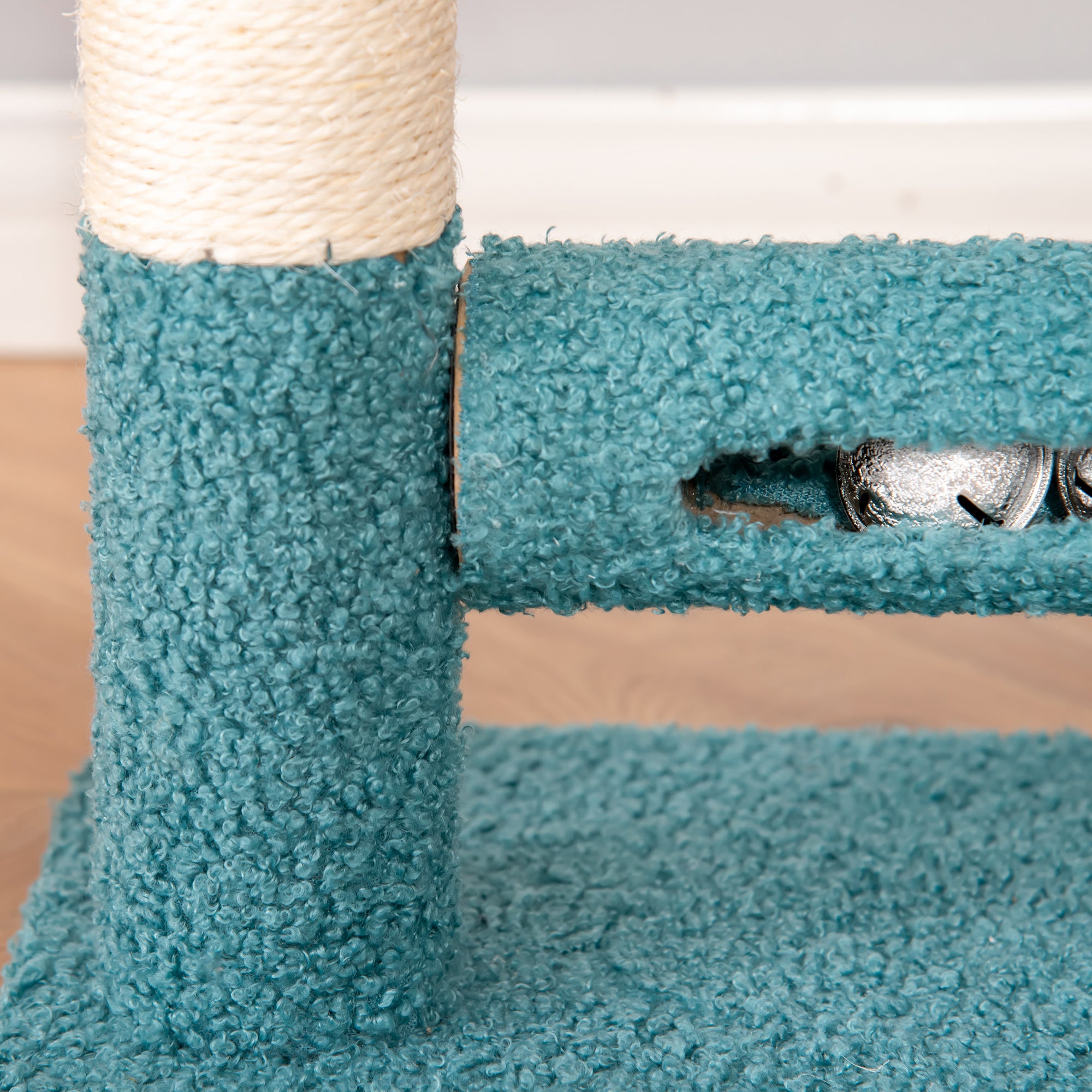 PawHut Cat Tree with Removable Bed Scratching Post Interactive Kitten Toy Dangling Ball Spring Roller Bell Blue Orange