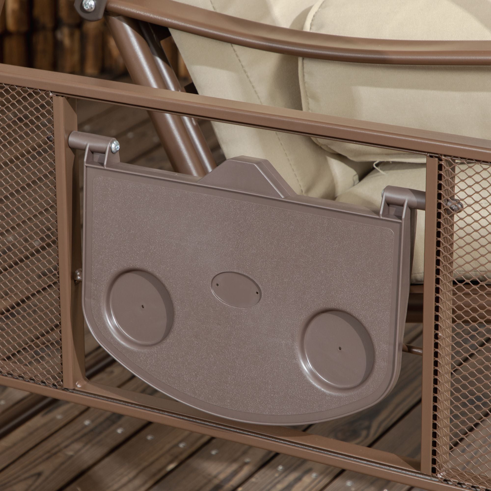 Outsunny 3-Seat Patio Swing Chair, Outdoor Canopy Swing Glider with Cushion, Pillows and Adjustable Polycarbonate Canopy for Porch, Garden, Poolside, Backyard, Khaki