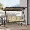 Outsunny 3-Seat Patio Swing Chair, Outdoor Canopy Swing Glider with Cushion, Pillows and Adjustable Polycarbonate Canopy for Porch, Garden, Poolside, Backyard, Khaki