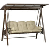 Outsunny 3-Seat Patio Swing Chair, Outdoor Canopy Swing Glider with Cushion, Pillows and Adjustable Polycarbonate Canopy for Porch, Garden, Poolside, Backyard, Khaki