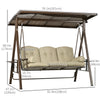 Outsunny 3-Seat Patio Swing Chair, Outdoor Canopy Swing Glider with Cushion, Pillows and Adjustable Polycarbonate Canopy for Porch, Garden, Poolside, Backyard, Khaki