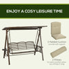 Outsunny 3-Seat Patio Swing Chair, Outdoor Canopy Swing Glider with Cushion, Pillows and Adjustable Polycarbonate Canopy for Porch, Garden, Poolside, Backyard, Khaki